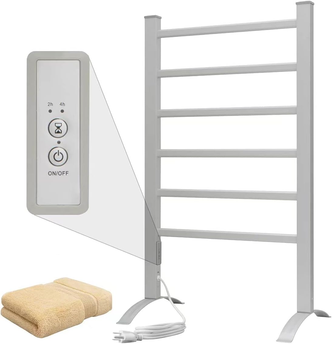 KEG Towel Warmer Wall Mounted with Built-in Timer 12 Bars Electric Stainless Steel Heated Towel Racks for Bathroom, Hot Plug-in Bath Towel Heater Matte Black