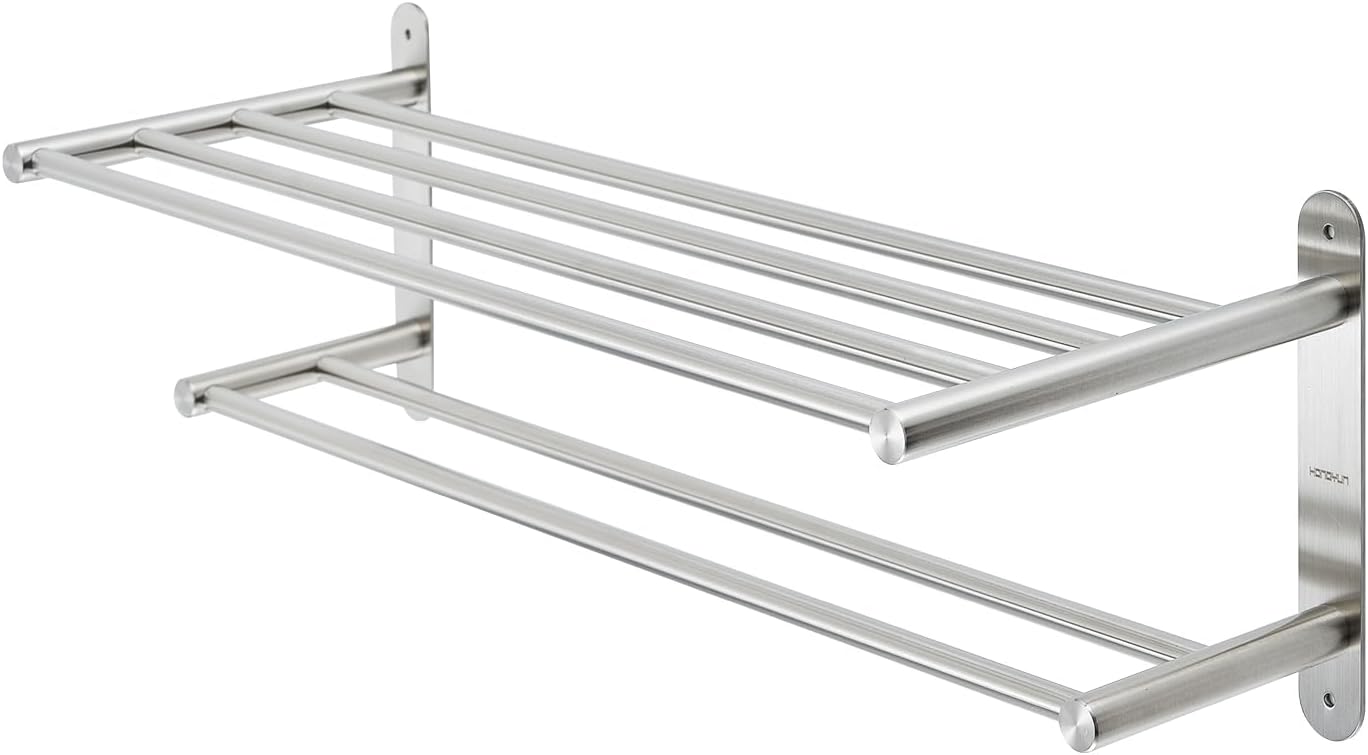 Bathroom Towel Rack with 24-Inch Multilayer Hotel Racks 304 Stainless Steel Towel Bar Shelf Wall-Mounted Brushed Finish Bar withTowel Shelves,3-Tier Bar Mounted