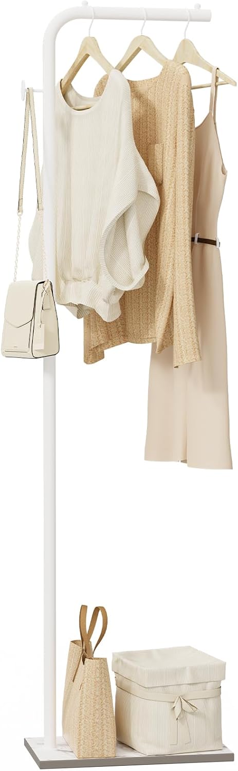 OUTBROS Coat Rack, Portable L-shaped Clothes Rack with Hook, Modern Hanger, Sturdy Freestanding Metal Clothing Rack, Used in Bedroom, Entrance and Living Room, 15.3 x 10.2 x 70.8 inch, Black