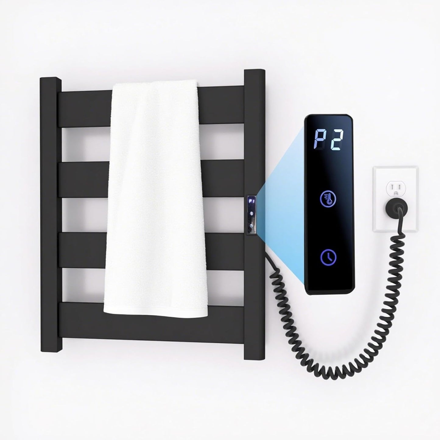 Towel Warmers for Bathroom,Space Aluminum Tower Warmer Rack,6 Bars Wall Mounted Towel Heater,Electric Heated Towel Rack for Bathroom with Built-in Timer, Plug-in,Matte Black