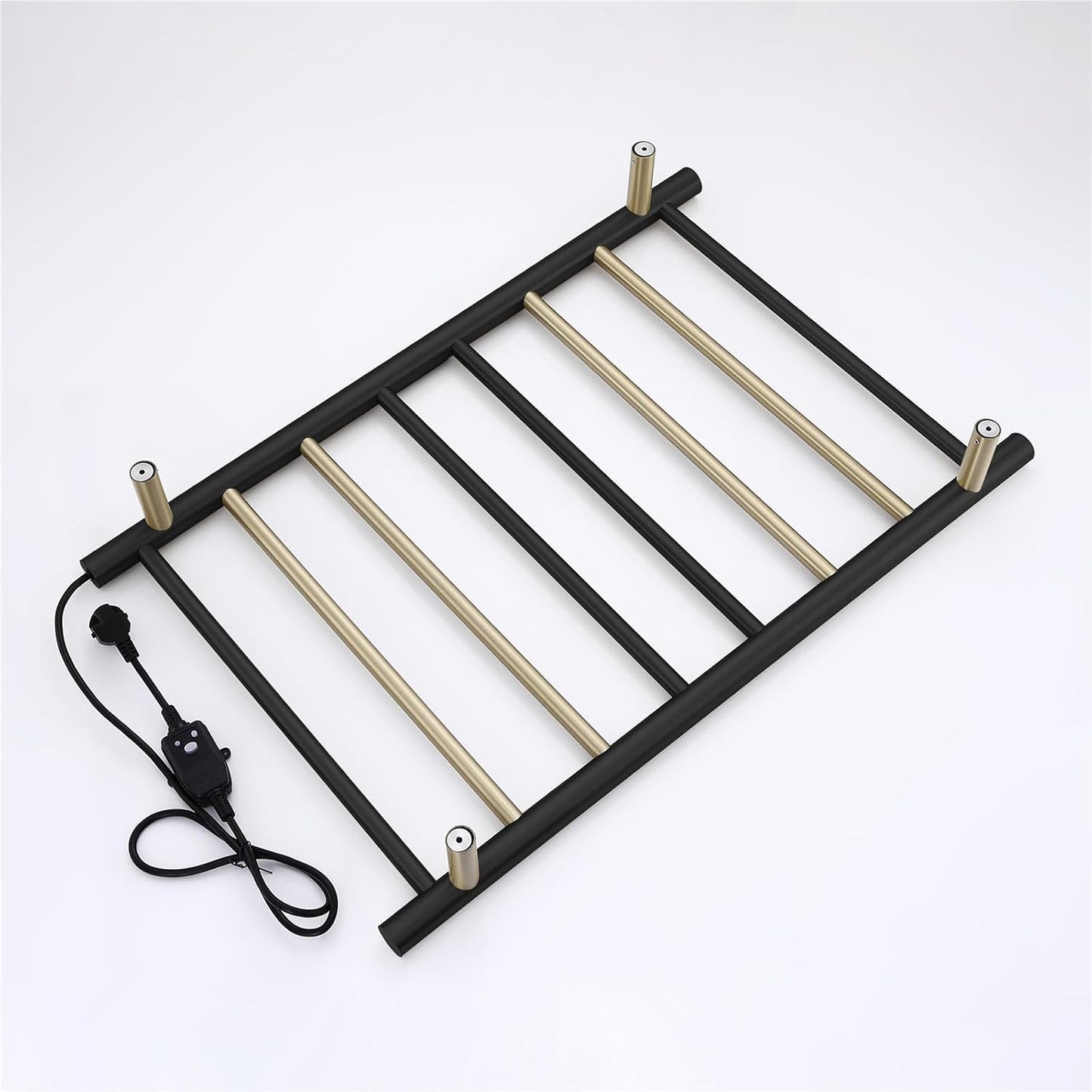 Towel Warmer Black and Brushed Gold 105 W Electric Heated Towel Rack Stainless Steel 8 Bar Towel Heater with Intelligent Touch Screen Timer, Wall Mounted, Plug-in
