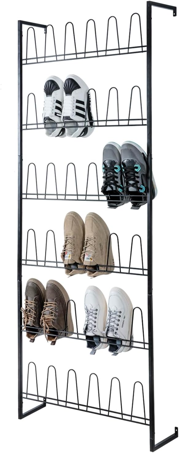 MyGift Premium Silver Metal Hanging Wall Shoe Rack for Walk in Closet, Mudroom and Entryway, Wall Mounted Space Saving Boot and Shoe Rack Organizer, Holds 9 Pairs