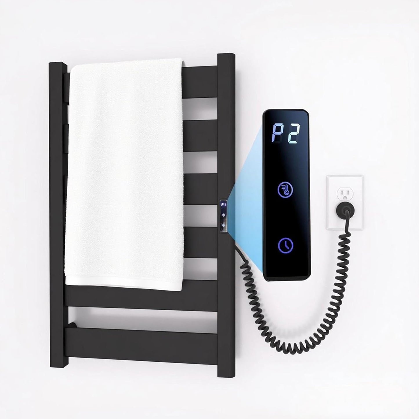 Towel Warmers for Bathroom,Space Aluminum Tower Warmer Rack,6 Bars Wall Mounted Towel Heater,Electric Heated Towel Rack for Bathroom with Built-in Timer, Plug-in,Matte Black