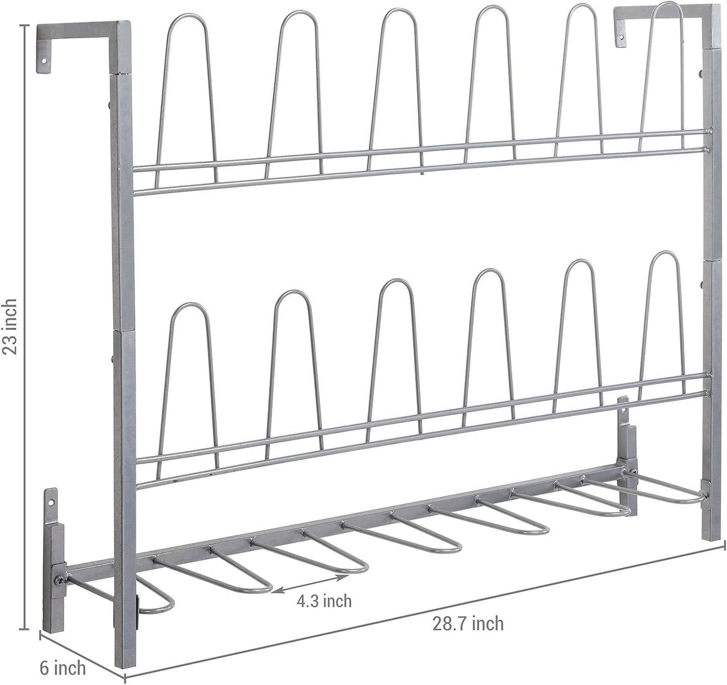 MyGift Premium Silver Metal Hanging Wall Shoe Rack for Walk in Closet, Mudroom and Entryway, Wall Mounted Space Saving Boot and Shoe Rack Organizer, Holds 9 Pairs