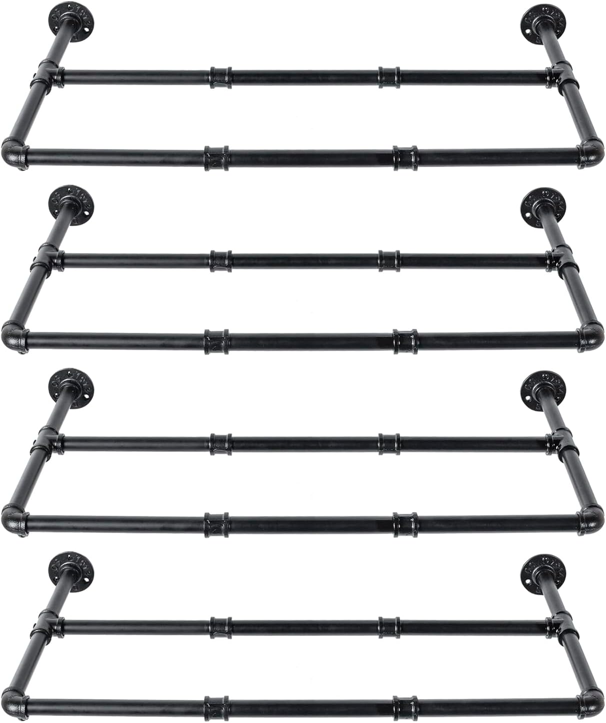 MyGift Set of 4 Industrial Matte Black Metal Pipe Hanging Shoe and Boot Rack Organizer Shelf, Wall Mounted Space Saving Footwear Storage Shelves for Closet, Mudroom, Entryway, Holds 12 Pairs