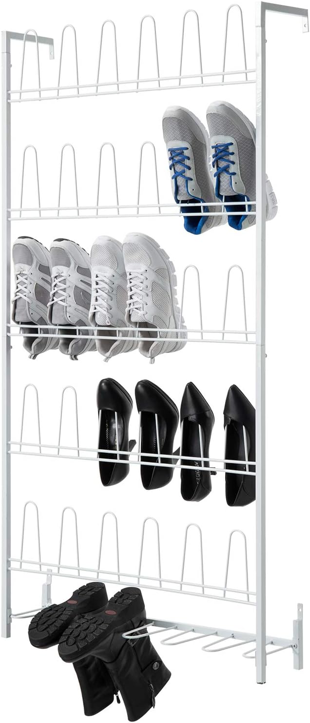 MyGift Premium Silver Metal Hanging Wall Shoe Rack for Walk in Closet, Mudroom and Entryway, Wall Mounted Space Saving Boot and Shoe Rack Organizer, Holds 9 Pairs