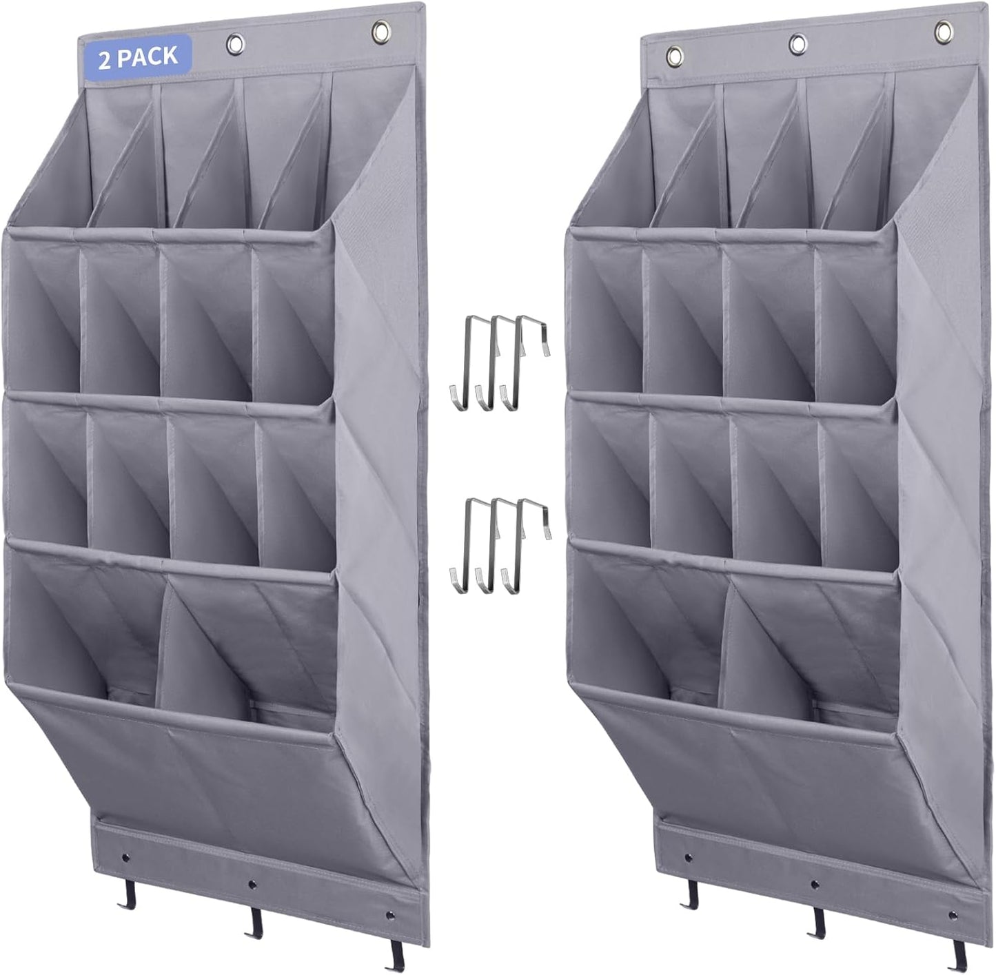 FENTEC 2 Pack Over the Door Shoe Organizer, Hanging Shoe Organizers with Large Pockets Shoe Holder Hanging Shoe Rack for Closet Shoe Organizer for Wall, Over Door Organizer with 30 Pockets, Black