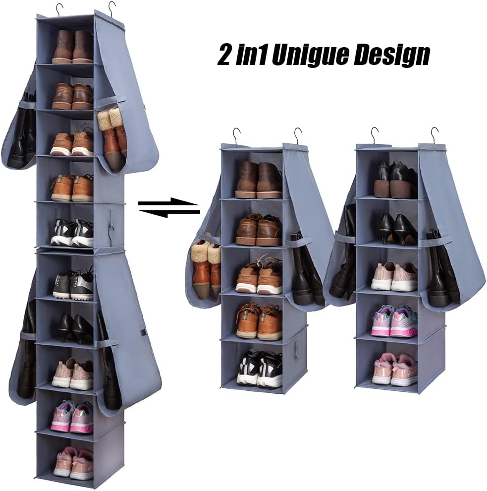 Shoe Rack Closet Hanging Boot Organizer for Closet Shoes Organizer Hanging Shoe Boots Storage Holder Shoe Closet Organizer, 10-Shelf 4 Pockets