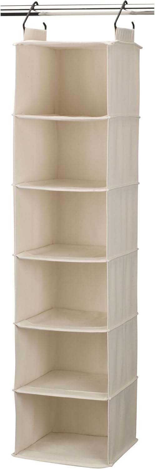 Household Essentials Hanging Shoe Organizer, 10 Wide Cubbies with Cedarline Pockets, Heavy-Duty Cotton Canvas, Removable and Industrial Hooks, Natural