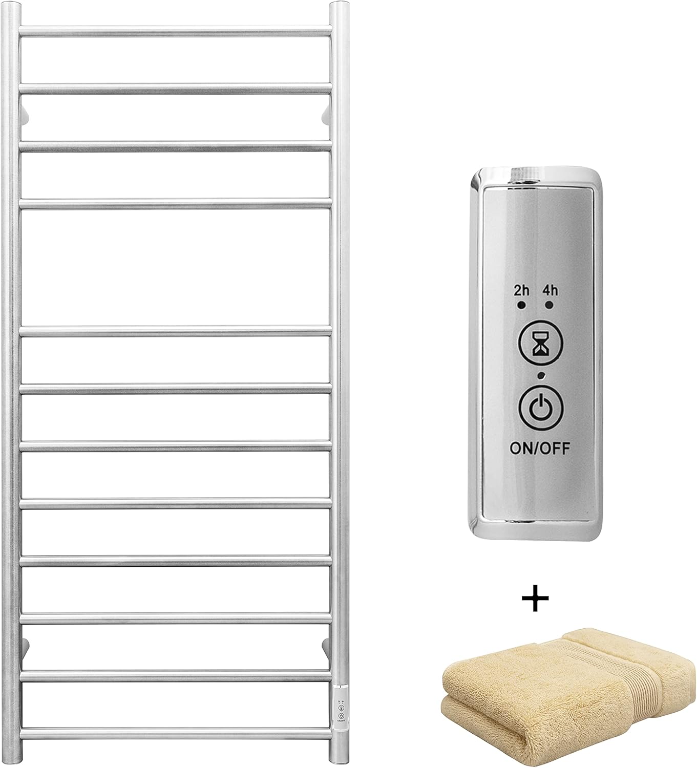 KEG Towel Warmer Wall Mounted with Built-in Timer 12 Bars Electric Stainless Steel Heated Towel Racks for Bathroom, Hot Plug-in Bath Towel Heater Matte Black