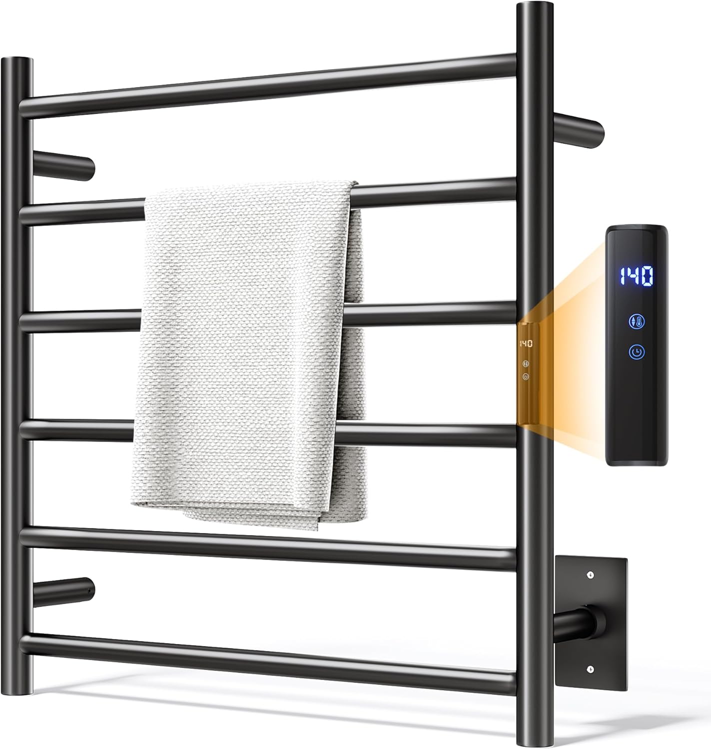 Towel Warmer Rack, Heated Towel Racks for Bathroom, Wall Mounted Towel Warmer, Stainless Steel Curved 6-Bars Drying Rack with Intelligent Touch Screen Timer, Brushed Nickel