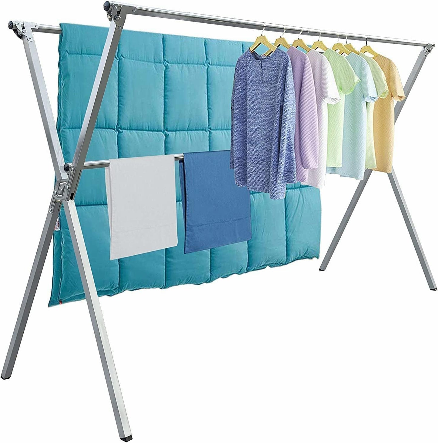 Clothes Drying Rack Folding Indoor Outdoor, Foldable Portable Laundry Drying Rack, Heavy Duty Laundry Hanger Dryer Rack with 20 Hooks (79.55'')