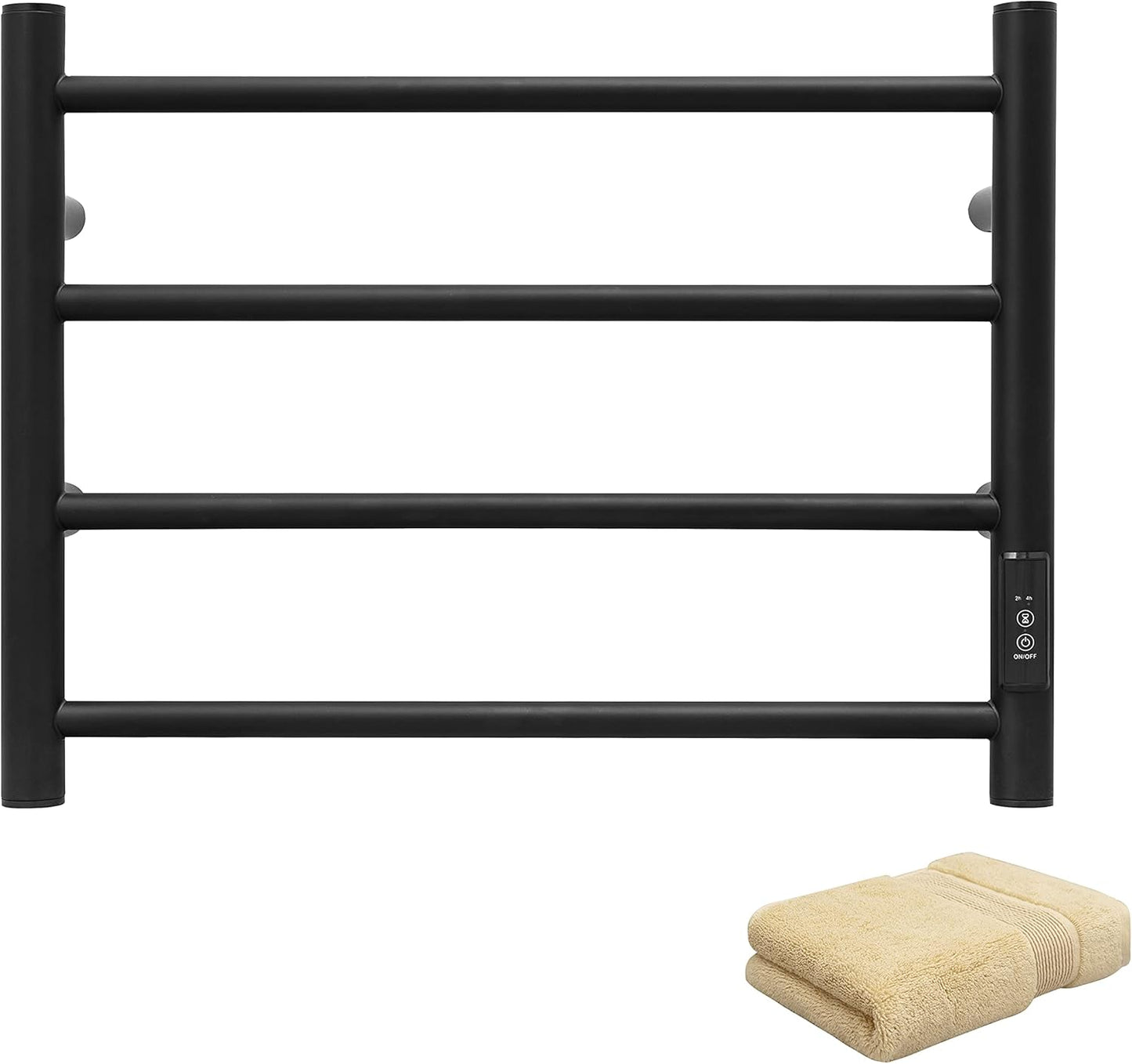 KEG Towel Warmer Wall Mounted with Built-in Timer 12 Bars Electric Stainless Steel Heated Towel Racks for Bathroom, Hot Plug-in Bath Towel Heater Matte Black
