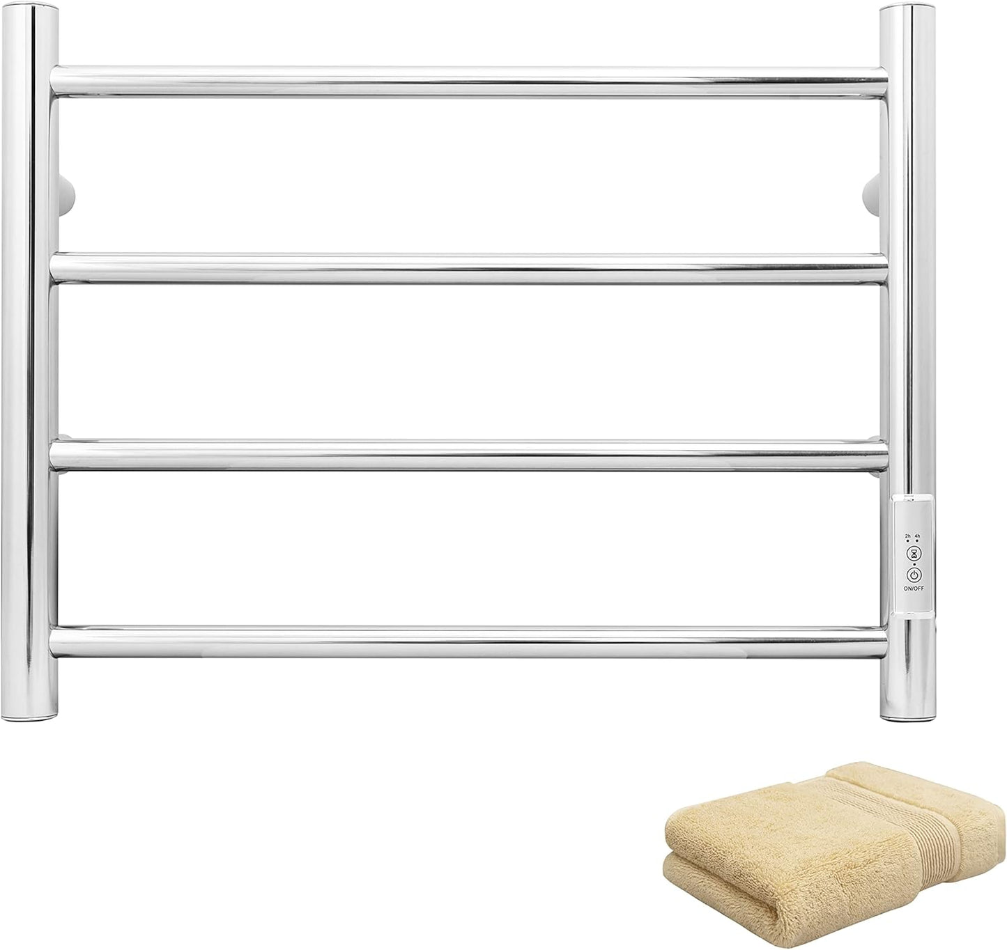KEG Towel Warmer Wall Mounted with Built-in Timer 12 Bars Electric Stainless Steel Heated Towel Racks for Bathroom, Hot Plug-in Bath Towel Heater Matte Black