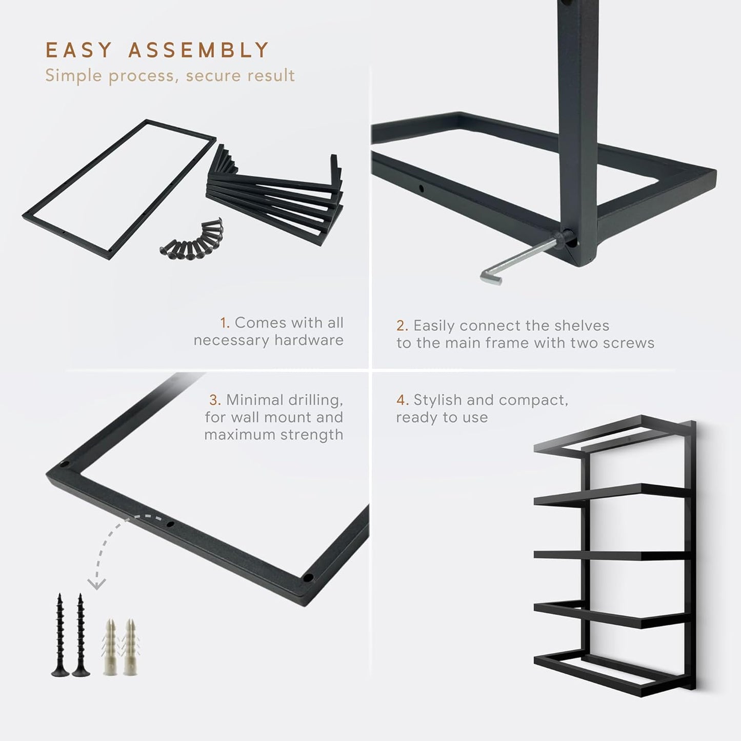Modern 5-Tier/6-Tier Towel Rack - Wall-Mounted Black Metal Towel Shelf for Bathroom, Space-Saving Storage for Towels, Organizers, and Home Decor (5-Tier)