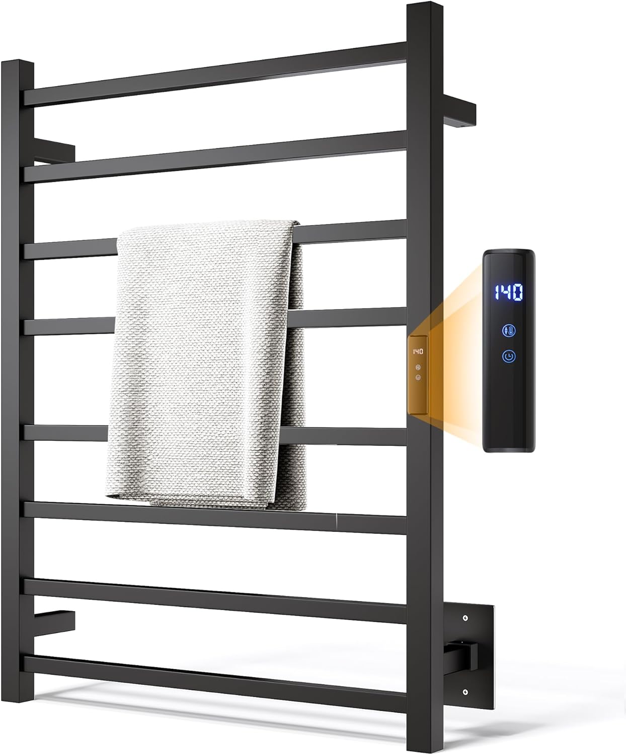 Towel Warmer Rack, Heated Towel Racks for Bathroom, Wall Mounted Towel Warmer, Stainless Steel Curved 6-Bars Drying Rack with Intelligent Touch Screen Timer, Brushed Nickel