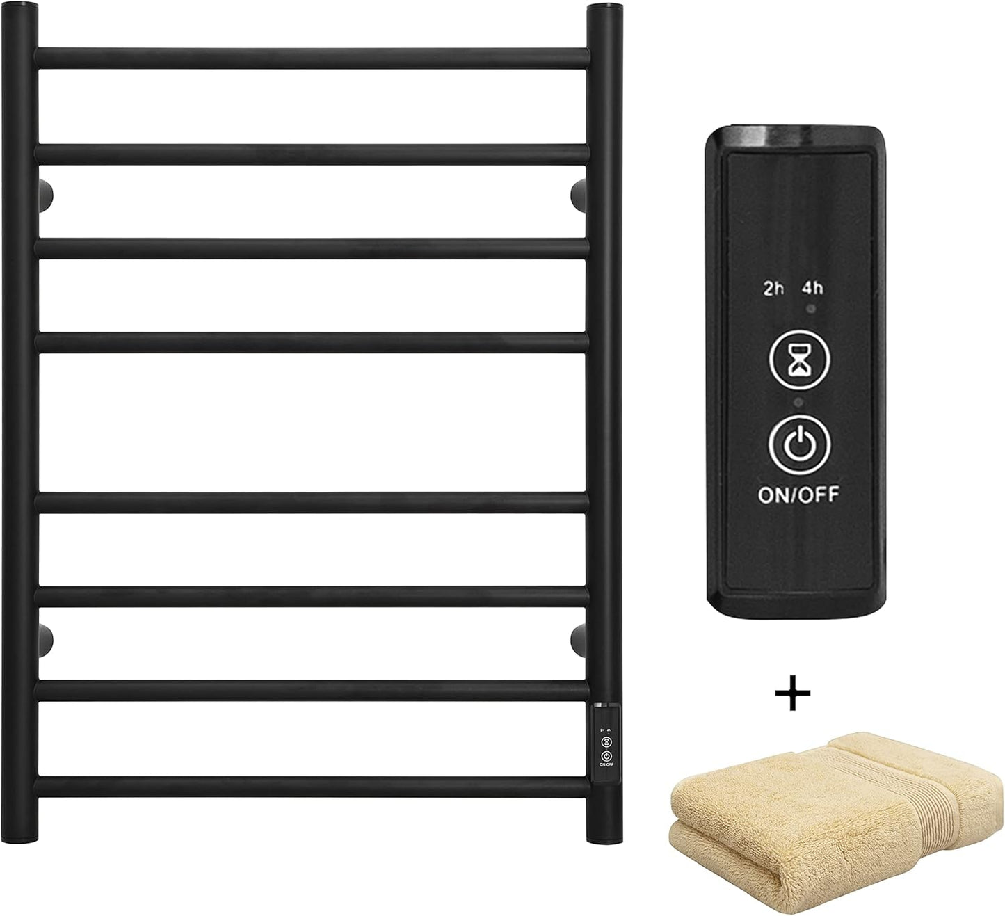 KEG Towel Warmer Wall Mounted with Built-in Timer 12 Bars Electric Stainless Steel Heated Towel Racks for Bathroom, Hot Plug-in Bath Towel Heater Matte Black