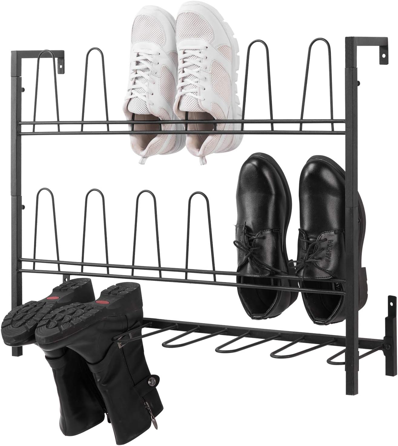 MyGift Premium Silver Metal Hanging Wall Shoe Rack for Walk in Closet, Mudroom and Entryway, Wall Mounted Space Saving Boot and Shoe Rack Organizer, Holds 9 Pairs