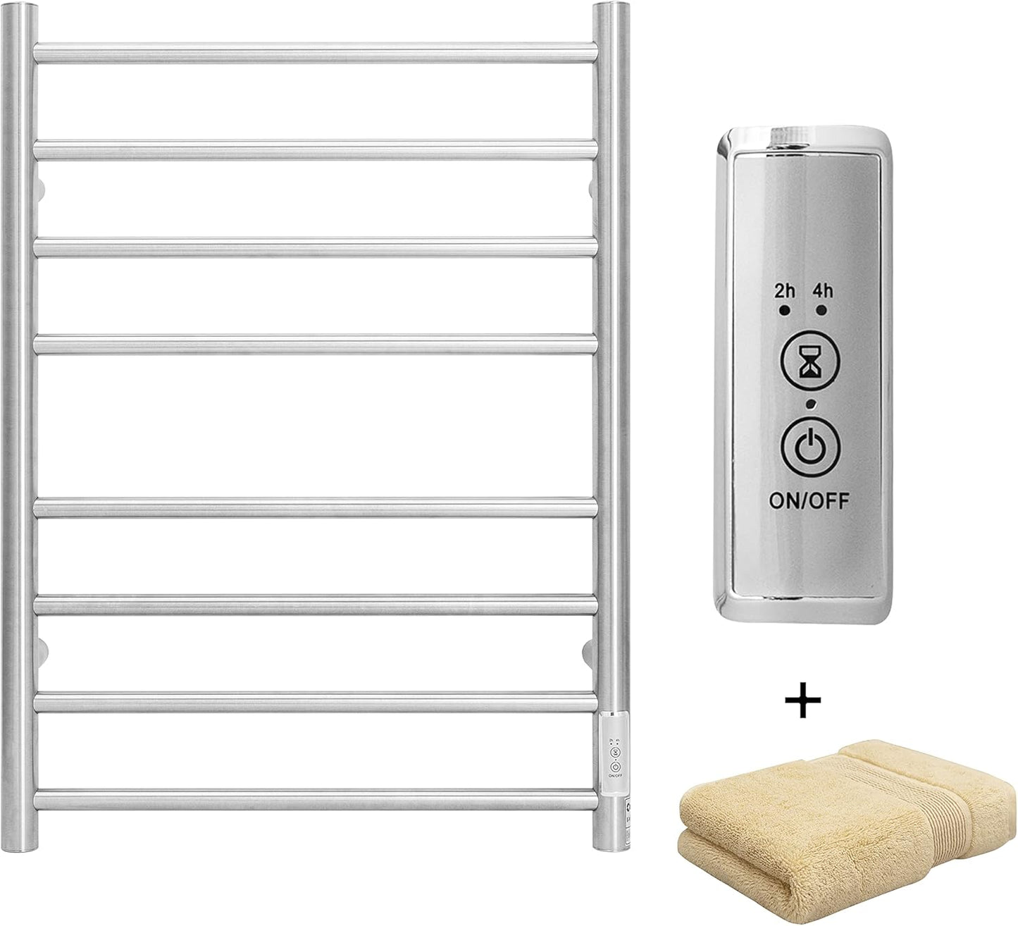 KEG Towel Warmer Wall Mounted with Built-in Timer 12 Bars Electric Stainless Steel Heated Towel Racks for Bathroom, Hot Plug-in Bath Towel Heater Matte Black
