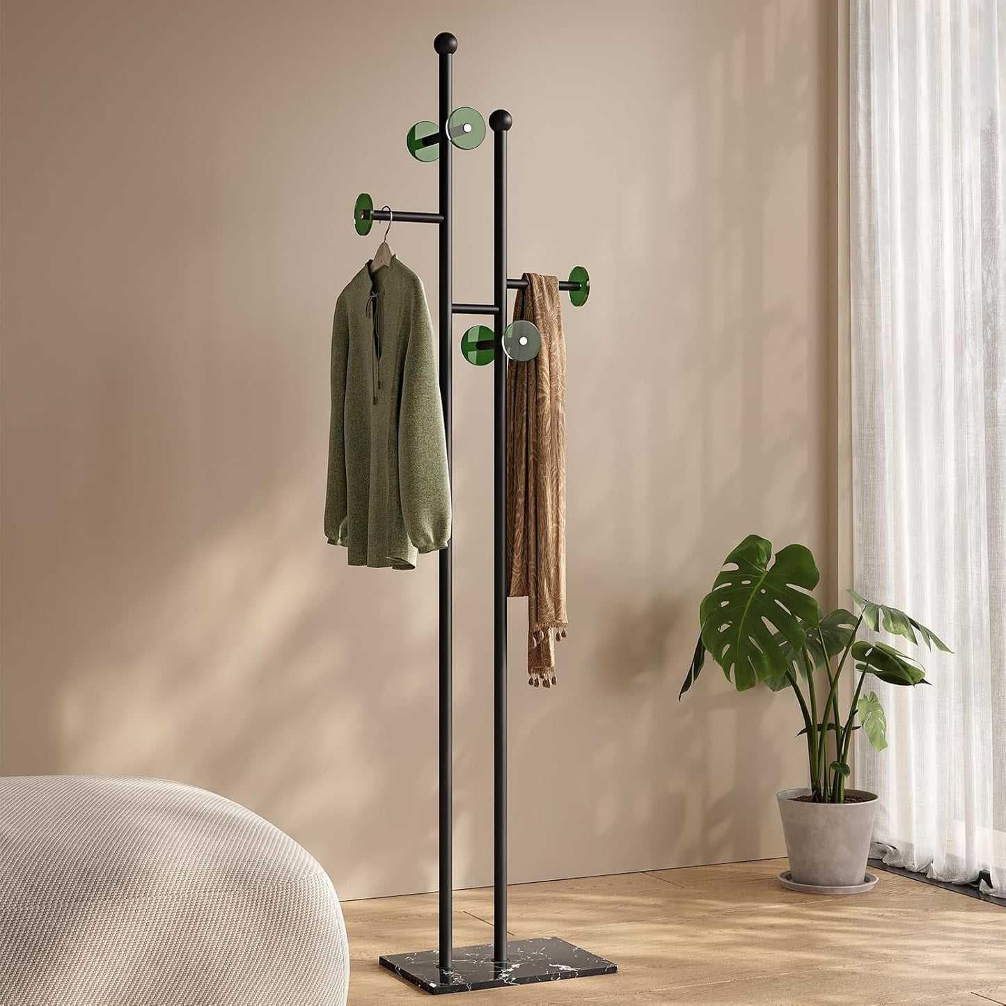 coat rack freestanding,coat rack stand with 7 Hooks and Metal Base for Bags, Hats.Coat Tree Coat Hanger Stand for Home Office Hall Entryway
