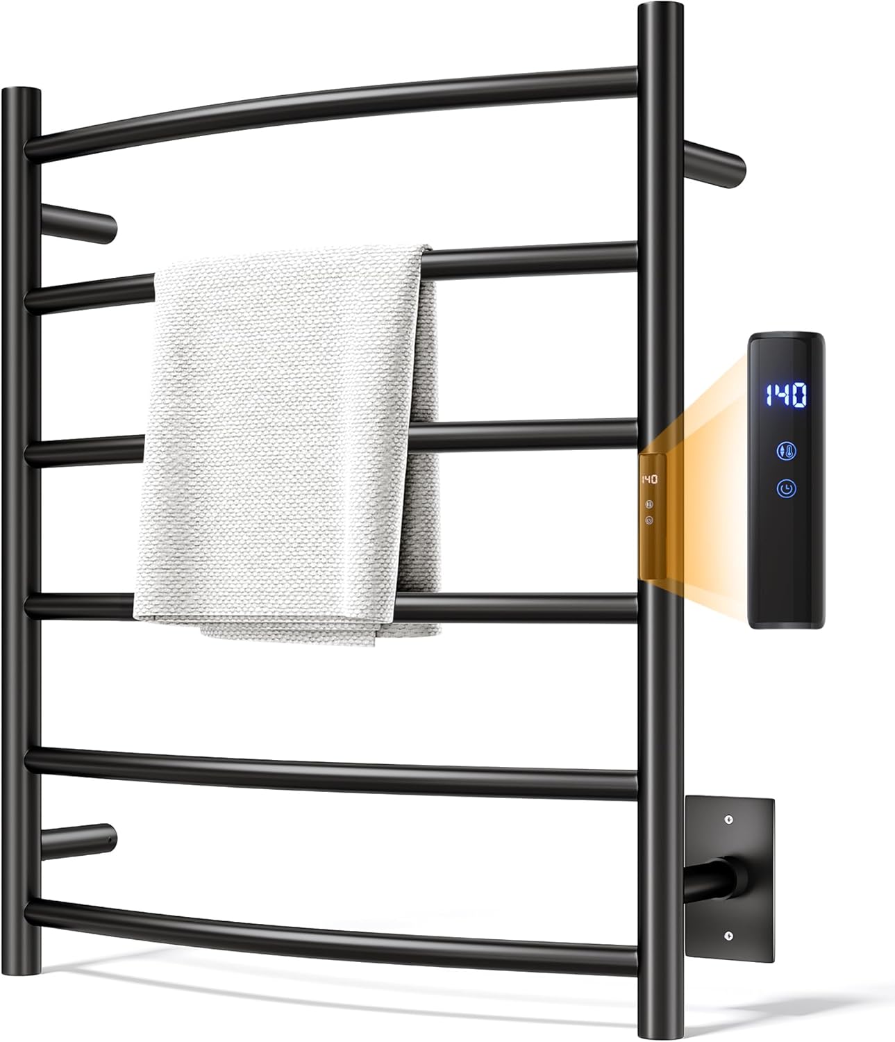 Towel Warmer Rack, Heated Towel Racks for Bathroom, Wall Mounted Towel Warmer, Stainless Steel Curved 6-Bars Drying Rack with Intelligent Touch Screen Timer, Brushed Nickel