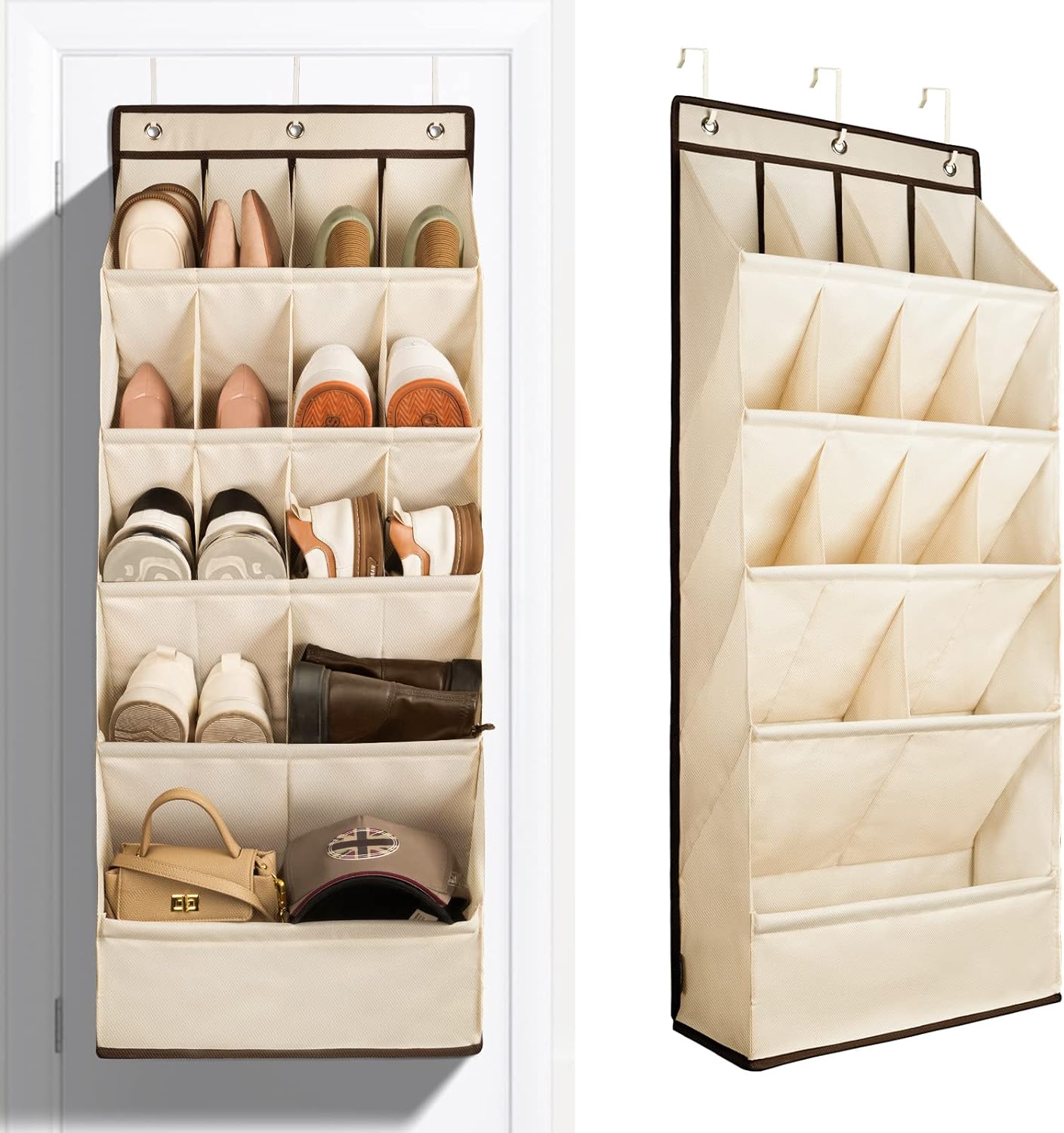 FENTEC 2 Pack Over the Door Shoe Organizer, Hanging Shoe Organizers with Large Pockets Shoe Holder Hanging Shoe Rack for Closet Shoe Organizer for Wall, Over Door Organizer with 30 Pockets, Black