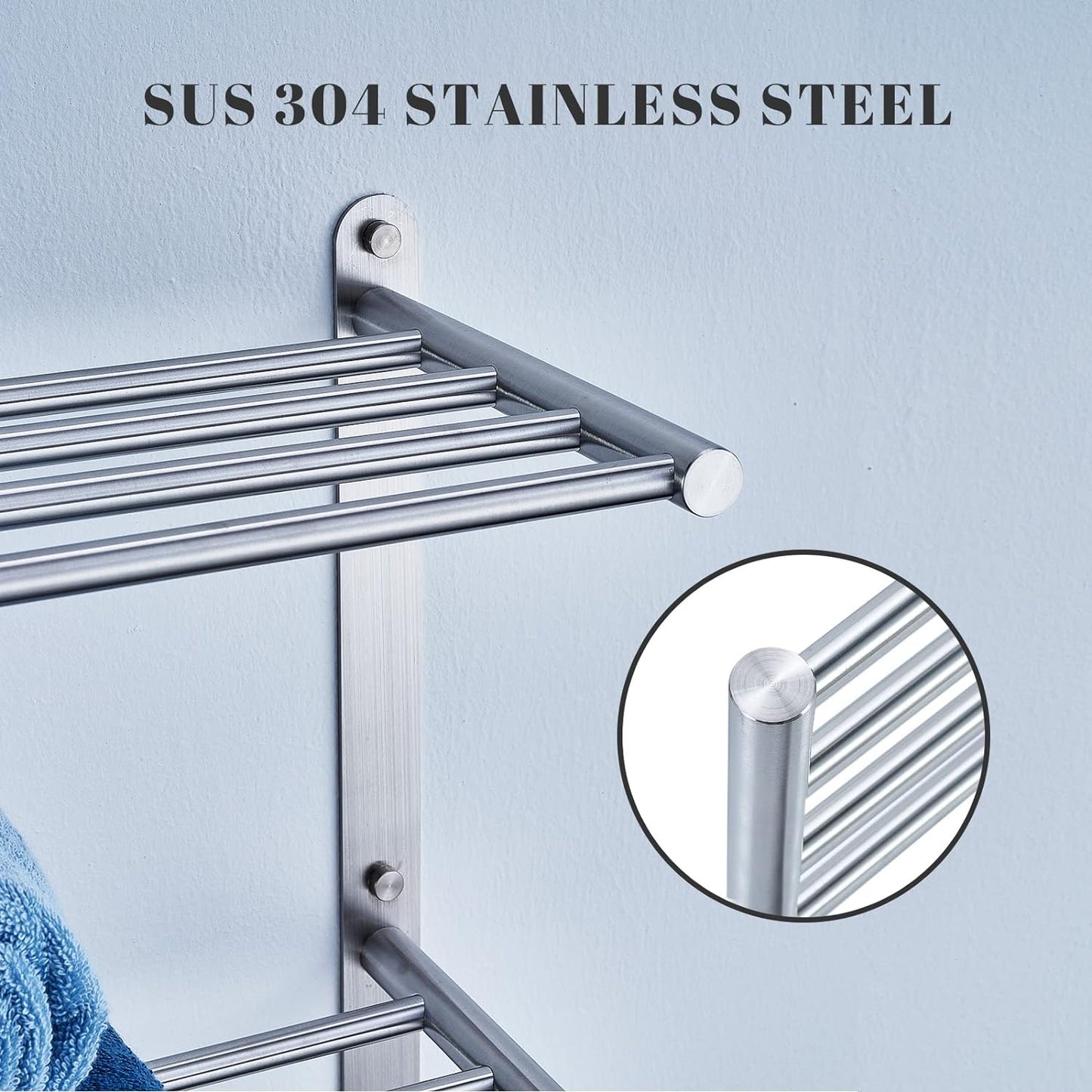 Bathroom Towel Rack with 24-Inch Multilayer Hotel Racks 304 Stainless Steel Towel Bar Shelf Wall-Mounted Brushed Finish Bar withTowel Shelves,3-Tier Bar Mounted