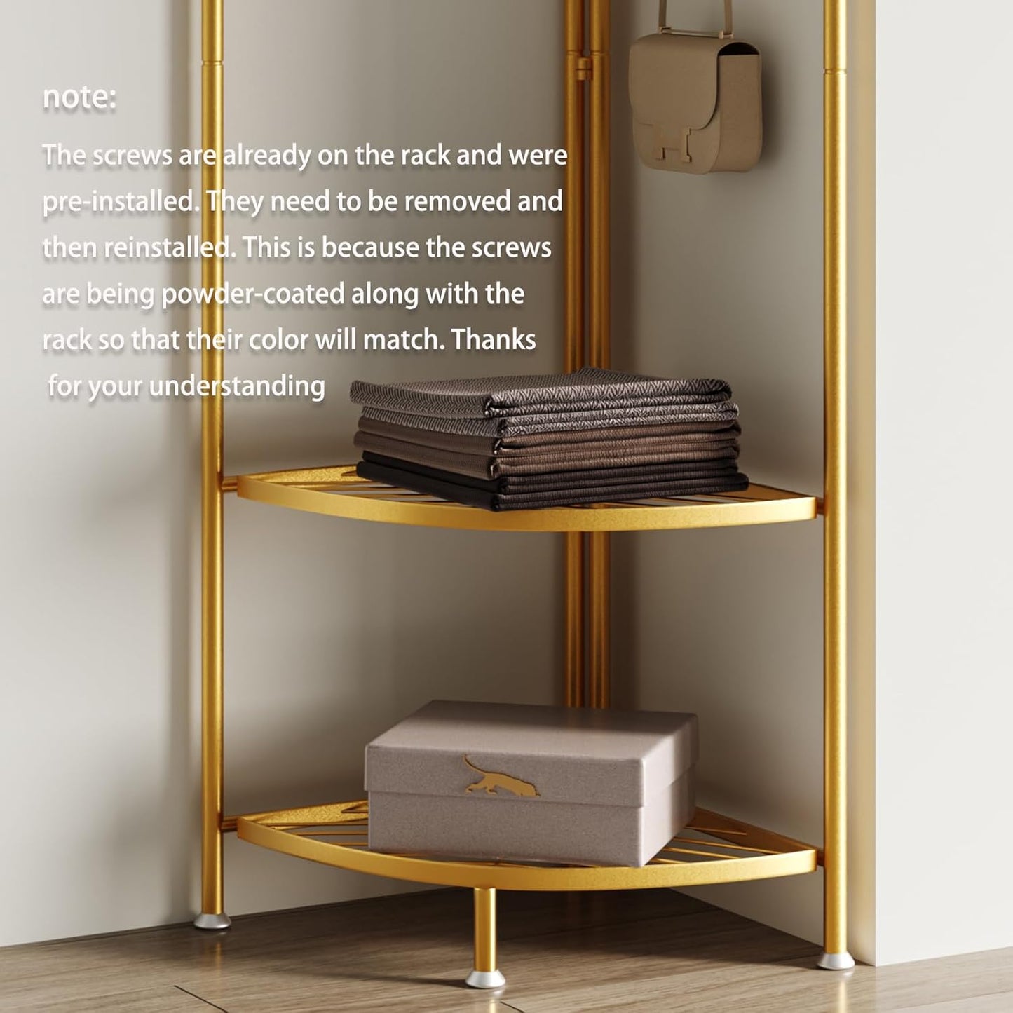 corner coat rack,corner hall tree with 6 hooks and storage shelf,gold clothing rack,Freestanding garment rack,metal corner clothes rack for Hallway, Entryway, Bedroom