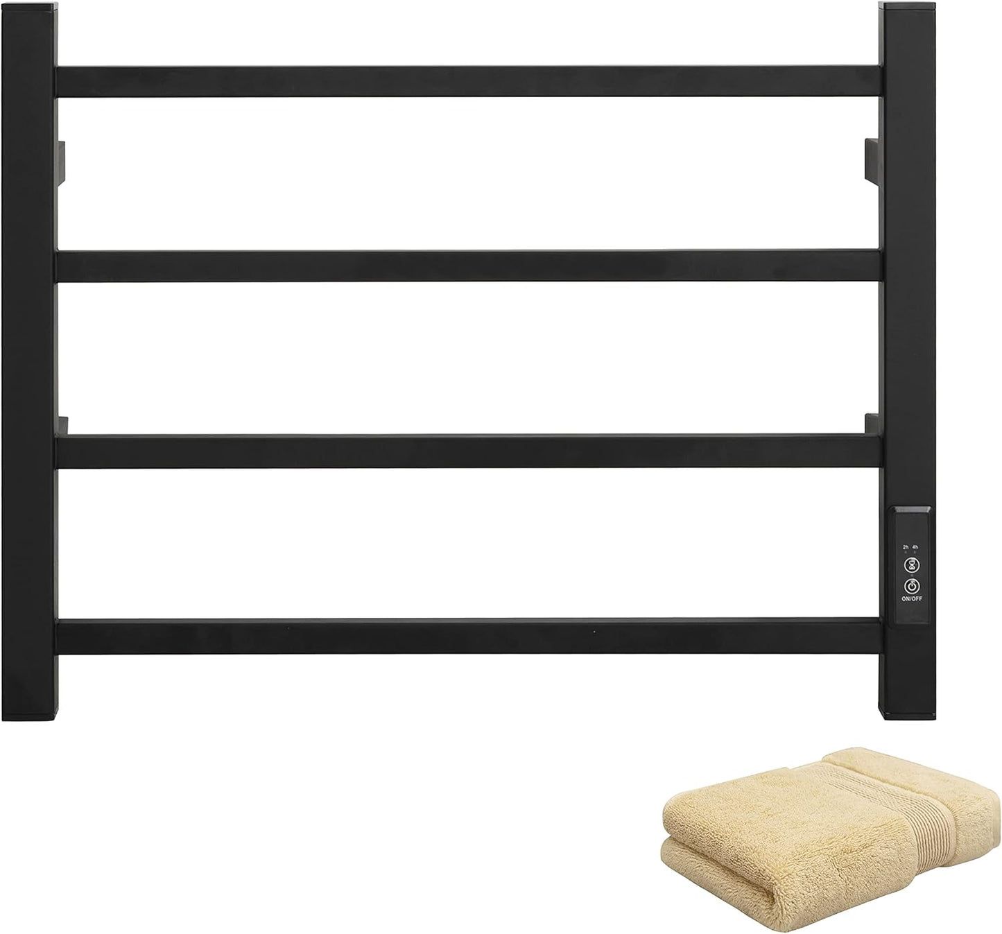 KEG Towel Warmer Wall Mounted with Built-in Timer 12 Bars Electric Stainless Steel Heated Towel Racks for Bathroom, Hot Plug-in Bath Towel Heater Matte Black