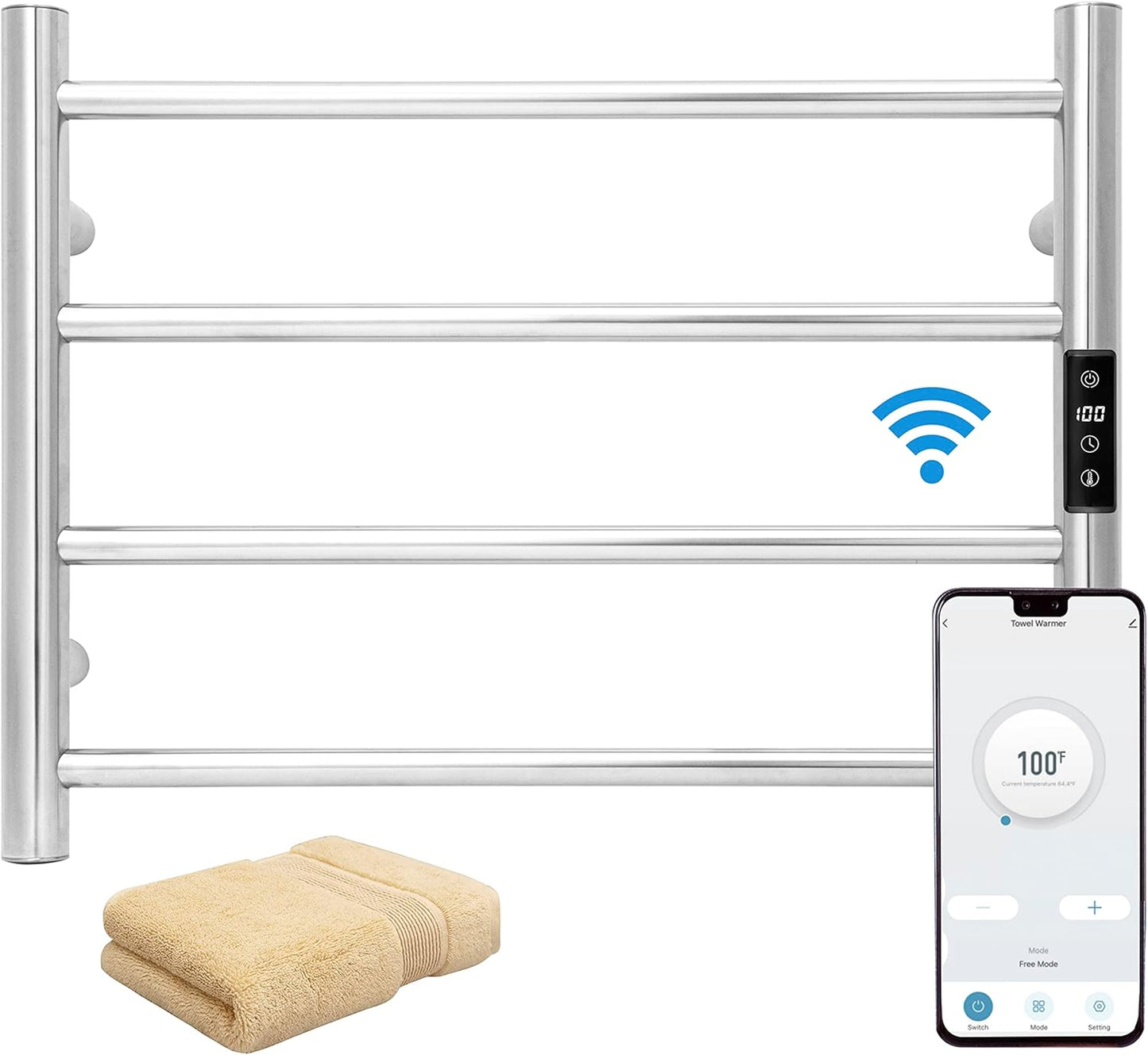 KEG Towel Warmer Wall Mounted with Built-in Timer 12 Bars Electric Stainless Steel Heated Towel Racks for Bathroom, Hot Plug-in Bath Towel Heater Matte Black
