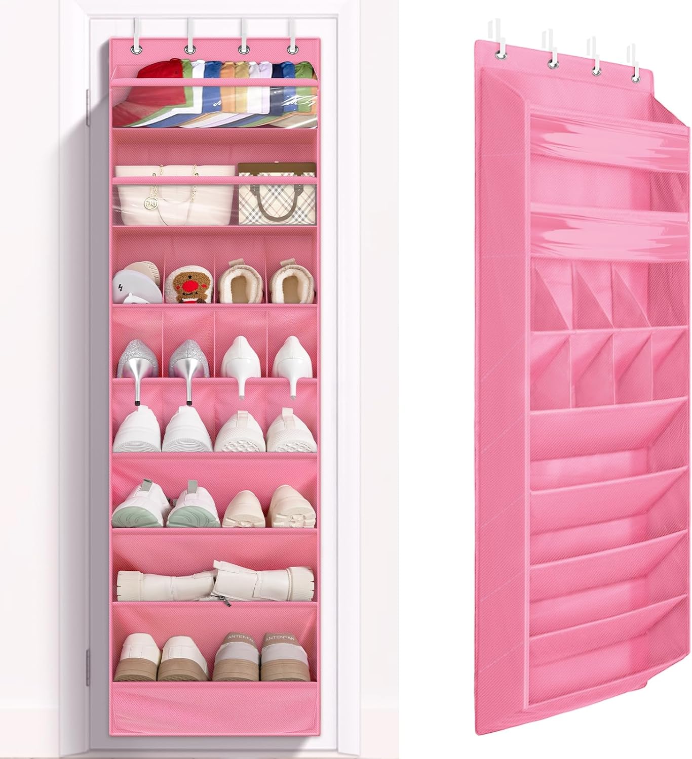 FENTEC 2 Pack Over the Door Shoe Organizer, Hanging Shoe Organizers with Large Pockets Shoe Holder Hanging Shoe Rack for Closet Shoe Organizer for Wall, Over Door Organizer with 30 Pockets, Black