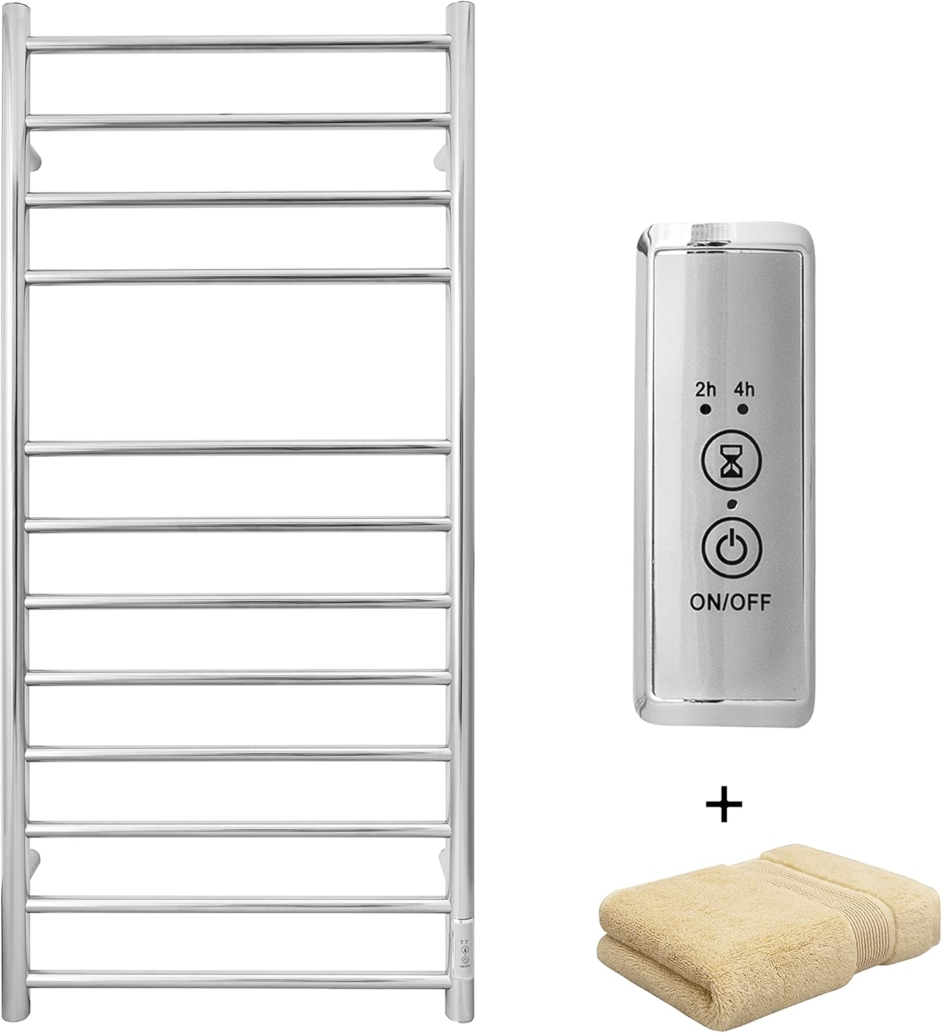 KEG Towel Warmer Wall Mounted with Built-in Timer 12 Bars Electric Stainless Steel Heated Towel Racks for Bathroom, Hot Plug-in Bath Towel Heater Matte Black