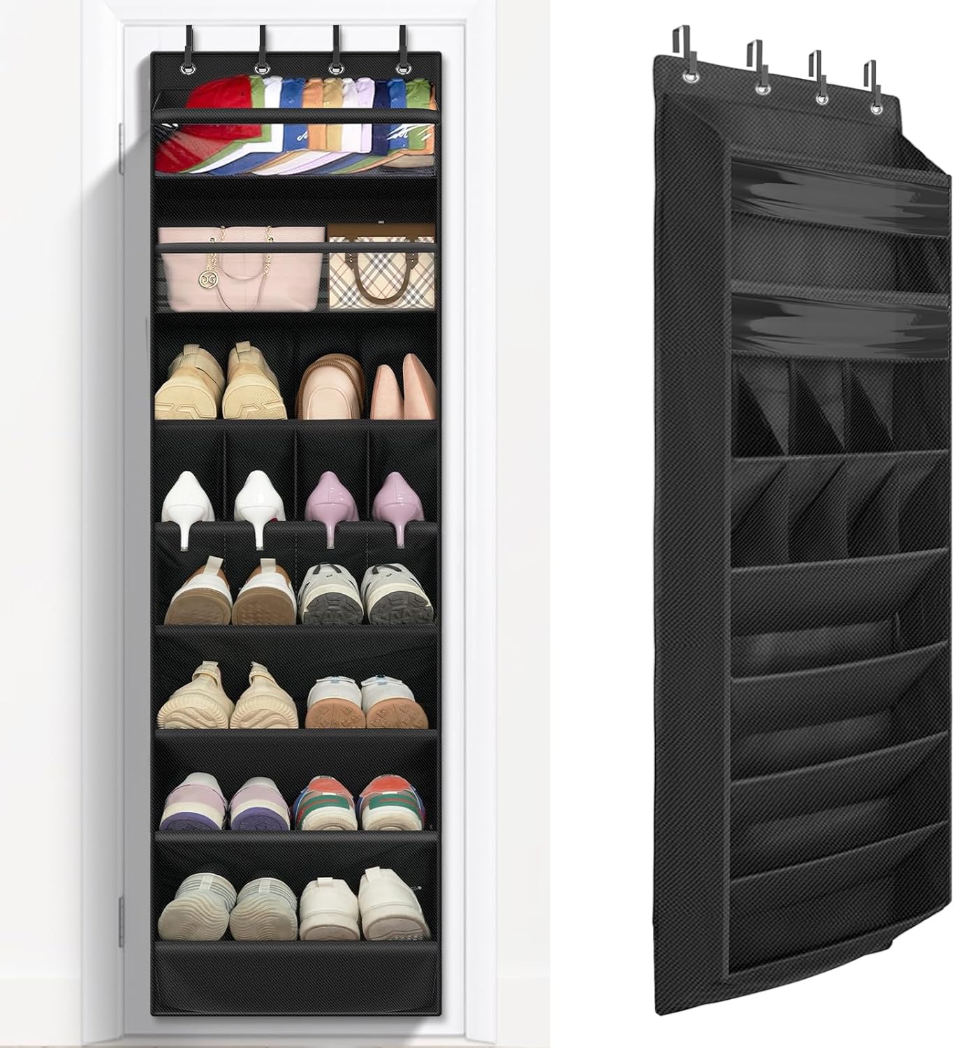FENTEC 2 Pack Over the Door Shoe Organizer, Hanging Shoe Organizers with Large Pockets Shoe Holder Hanging Shoe Rack for Closet Shoe Organizer for Wall, Over Door Organizer with 30 Pockets, Black