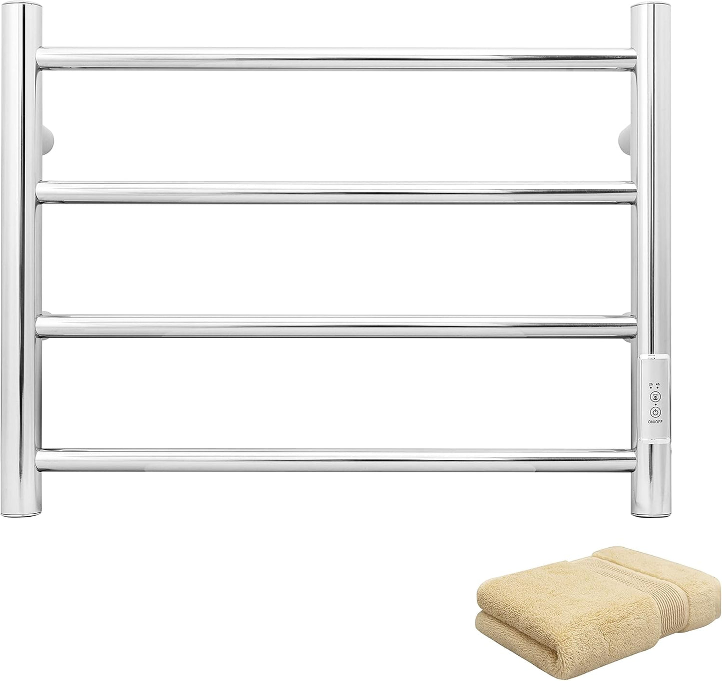 KEG Towel Warmer Wall Mounted with Built-in Timer 12 Bars Electric Stainless Steel Heated Towel Racks for Bathroom, Hot Plug-in Bath Towel Heater Matte Black