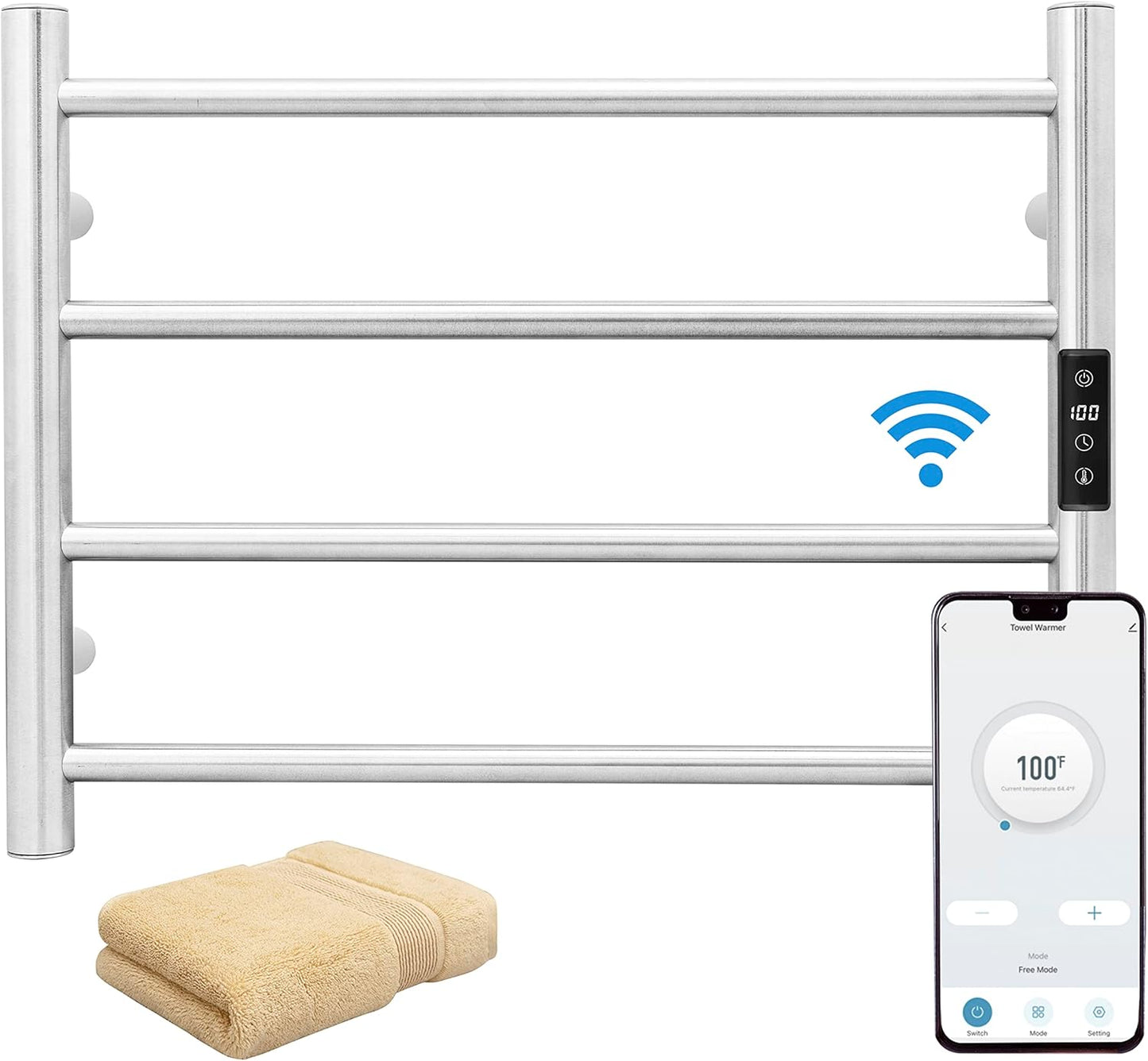 KEG Towel Warmer Wall Mounted with Built-in Timer 12 Bars Electric Stainless Steel Heated Towel Racks for Bathroom, Hot Plug-in Bath Towel Heater Matte Black