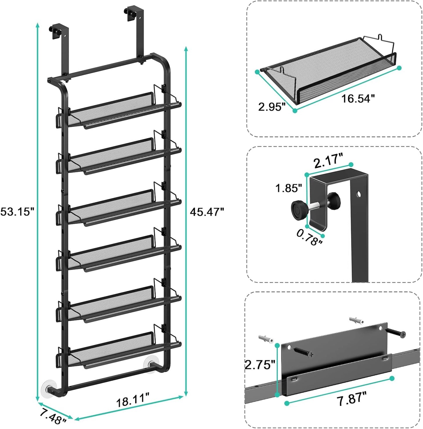bukfen Over The Door Shoe Organizer,6-Tier Adjustable Door-Mounted/Wall-Mounted Shoe Rack,Heavy-Duty Metal Storage for Closet Door,Black,1 Pack