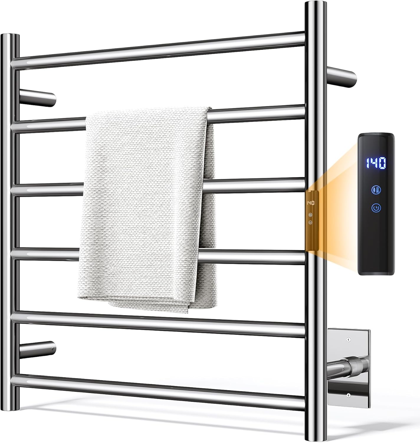 Towel Warmer Rack, Heated Towel Racks for Bathroom, Wall Mounted Towel Warmer, Stainless Steel Curved 6-Bars Drying Rack with Intelligent Touch Screen Timer, Brushed Nickel