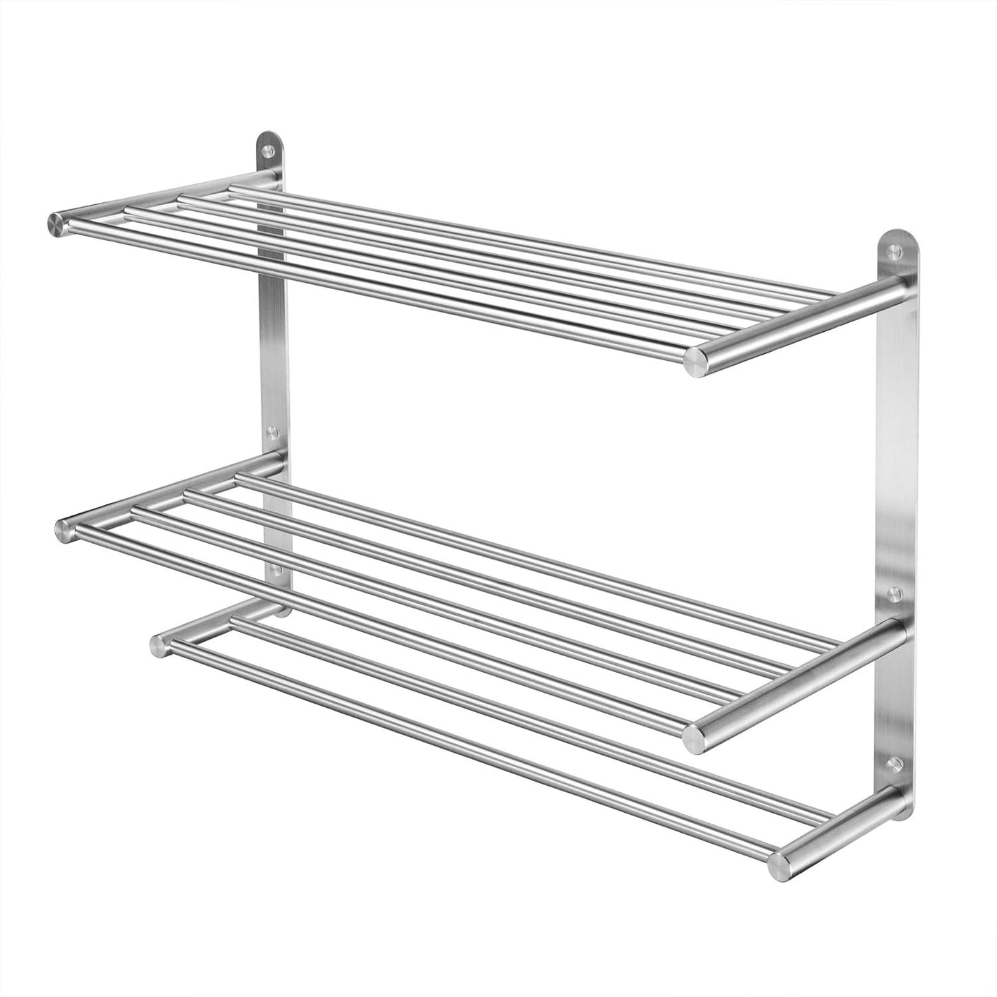 Bathroom Towel Rack with 24-Inch Multilayer Hotel Racks 304 Stainless Steel Towel Bar Shelf Wall-Mounted Brushed Finish Bar withTowel Shelves,3-Tier Bar Mounted