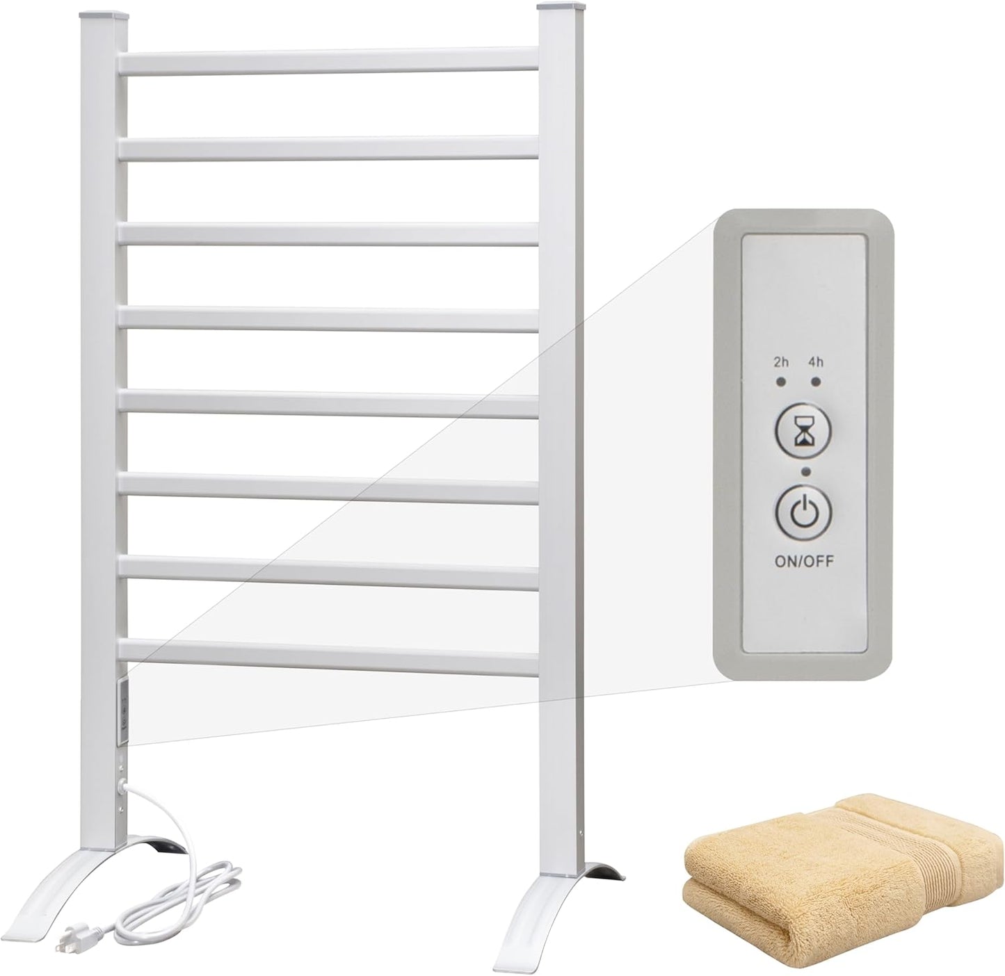 KEG Towel Warmer Wall Mounted with Built-in Timer 12 Bars Electric Stainless Steel Heated Towel Racks for Bathroom, Hot Plug-in Bath Towel Heater Matte Black