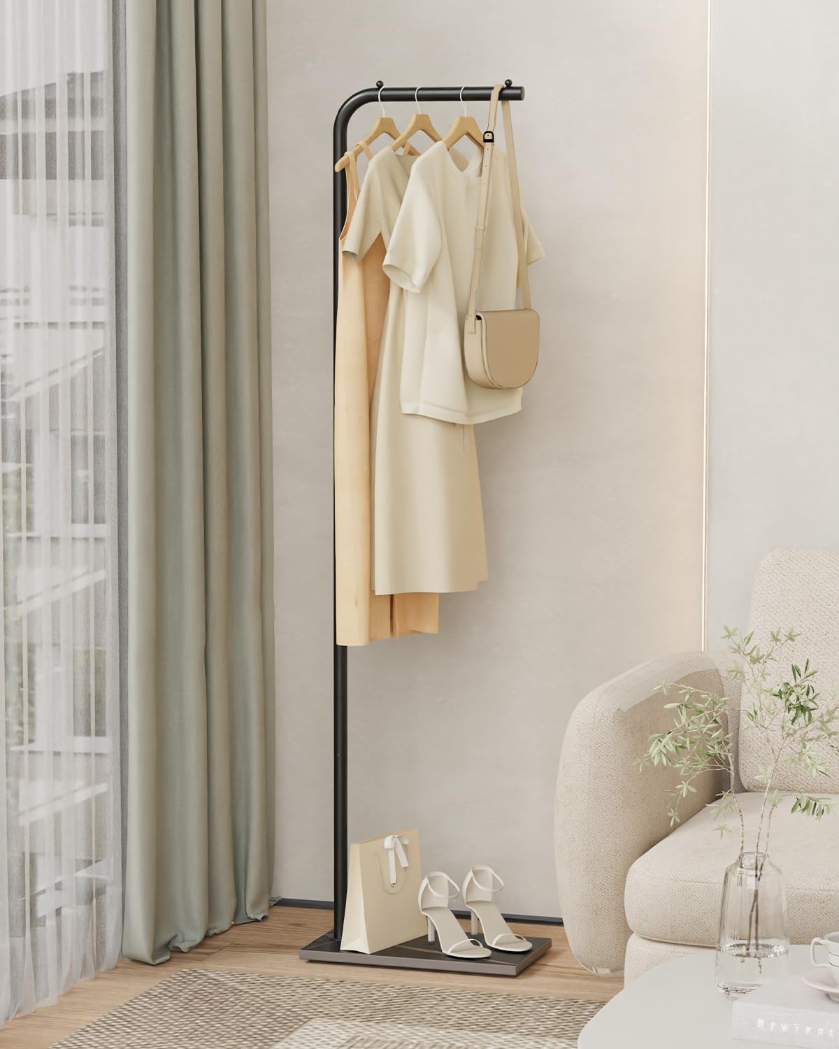 Metal Coat Rack, Stable Clothes Rack with Rock Base, Suitable For Bedroom, Hallway, Entrance, Office, For Hats, Coats, Scarves, 70.8 Inches High, Black