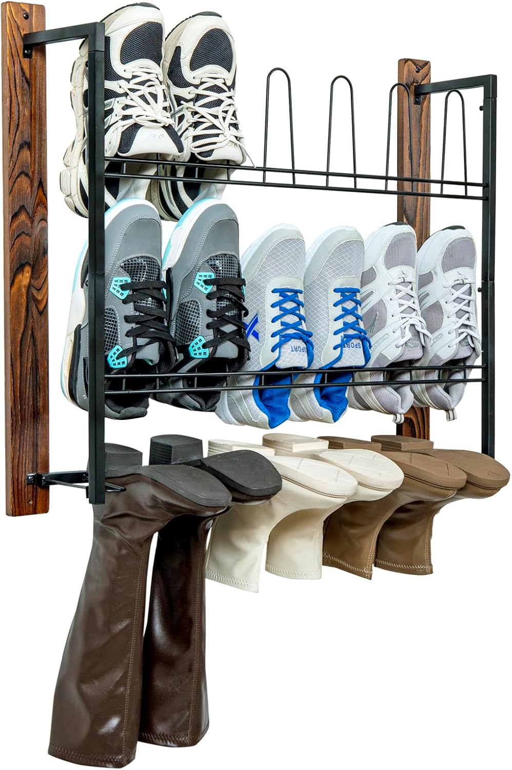 MyGift Premium Silver Metal Hanging Wall Shoe Rack for Walk in Closet, Mudroom and Entryway, Wall Mounted Space Saving Boot and Shoe Rack Organizer, Holds 9 Pairs