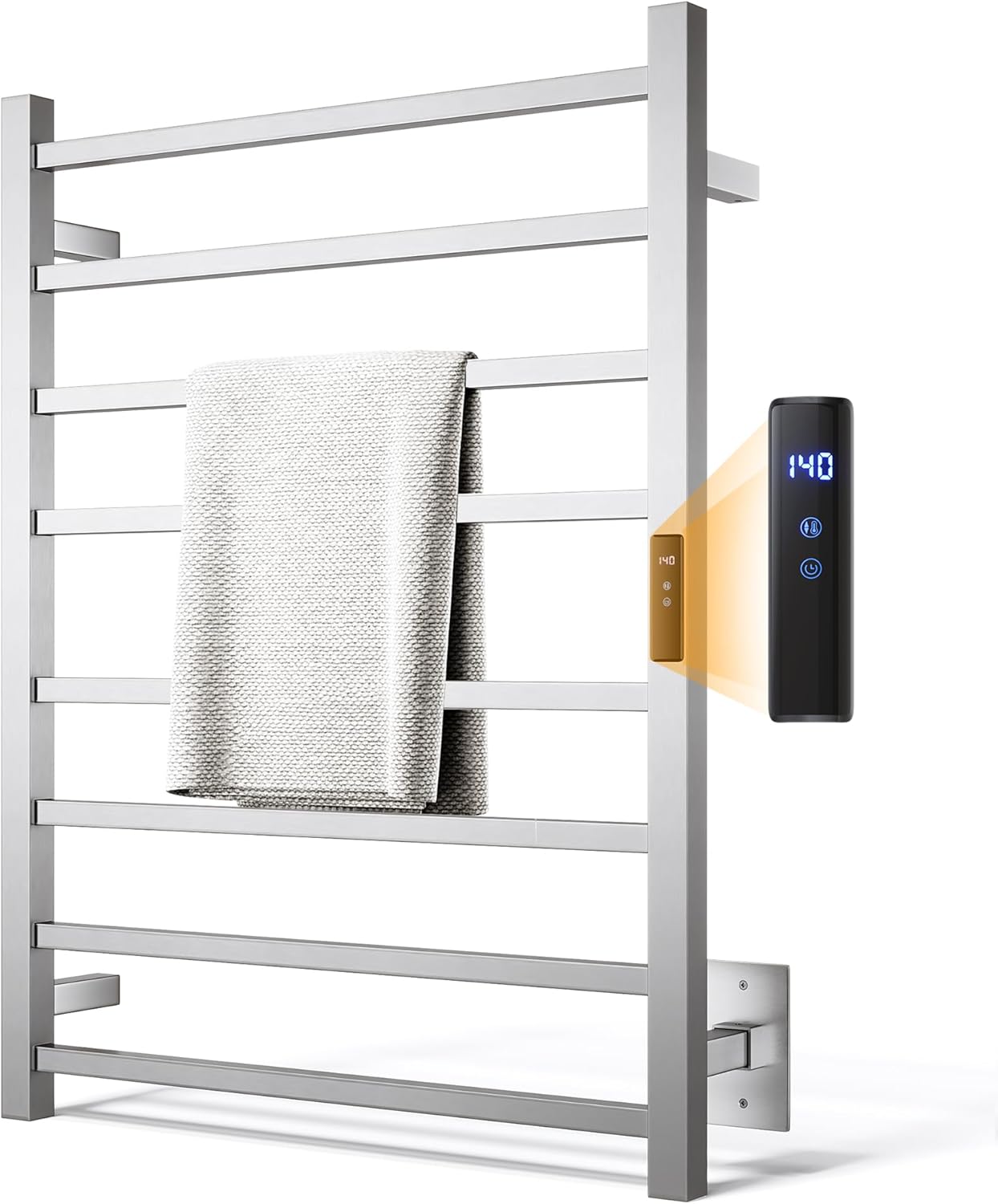 Towel Warmer Rack, Heated Towel Racks for Bathroom, Wall Mounted Towel Warmer, Stainless Steel Curved 6-Bars Drying Rack with Intelligent Touch Screen Timer, Brushed Nickel