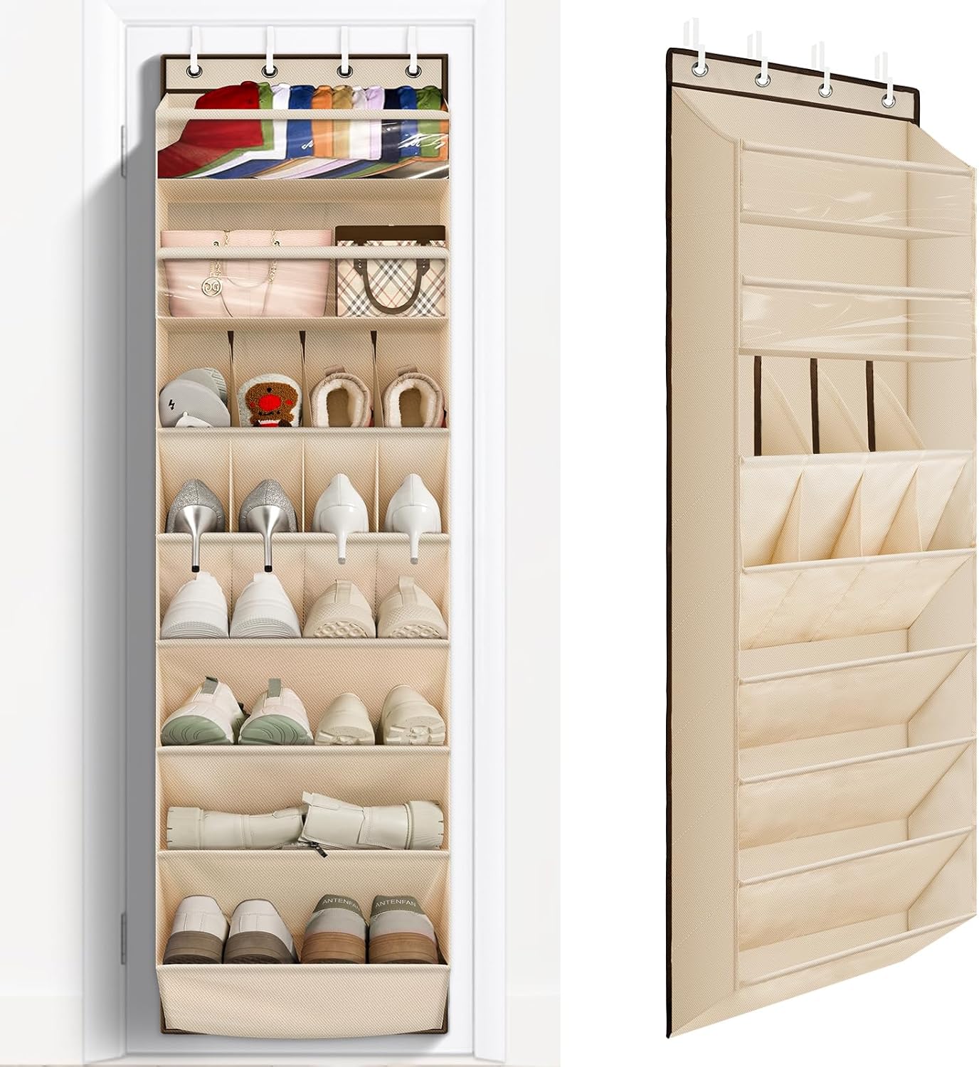 FENTEC 2 Pack Over the Door Shoe Organizer, Hanging Shoe Organizers with Large Pockets Shoe Holder Hanging Shoe Rack for Closet Shoe Organizer for Wall, Over Door Organizer with 30 Pockets, Black