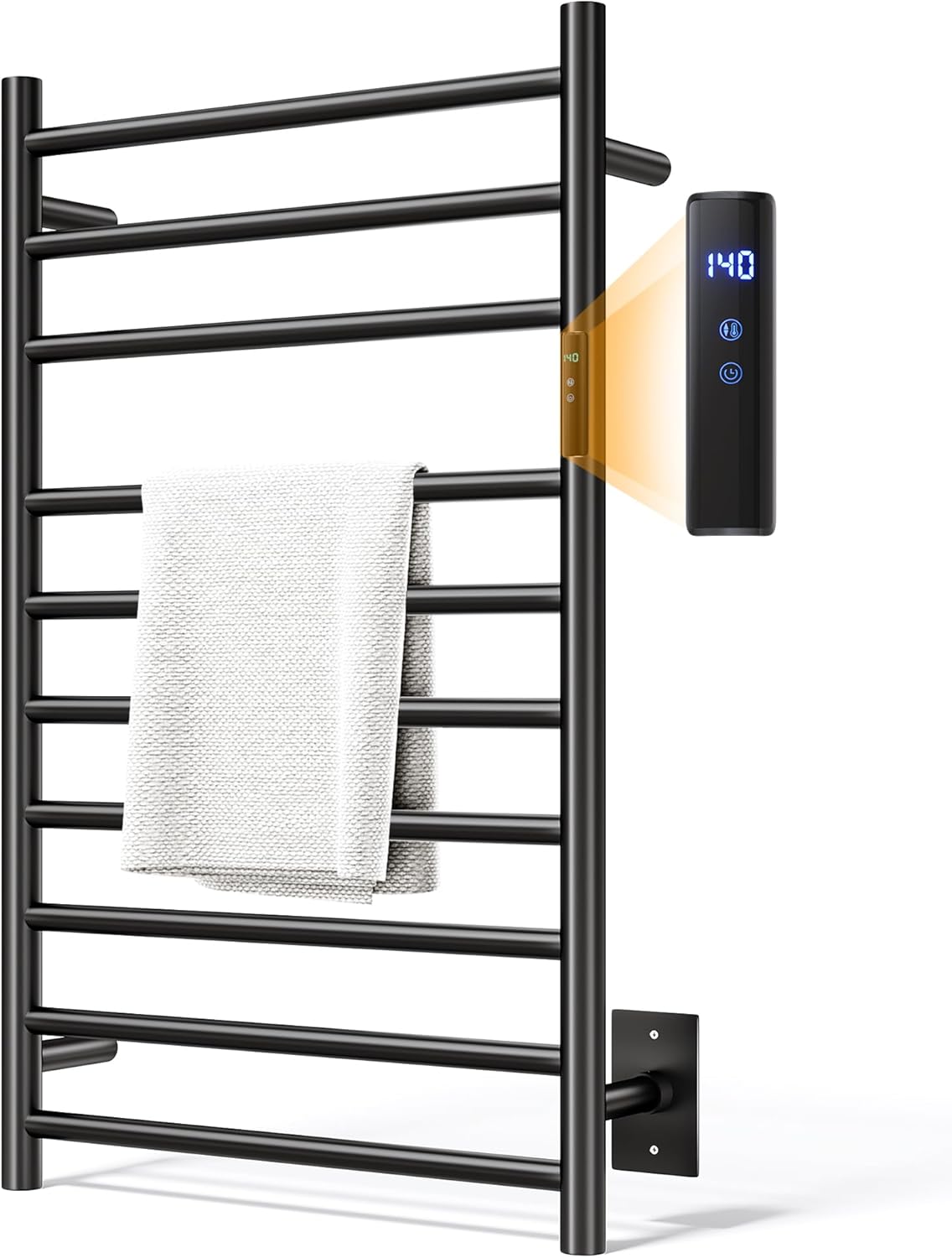 Towel Warmer Rack, Heated Towel Racks for Bathroom, Wall Mounted Towel Warmer, Stainless Steel Curved 6-Bars Drying Rack with Intelligent Touch Screen Timer, Brushed Nickel