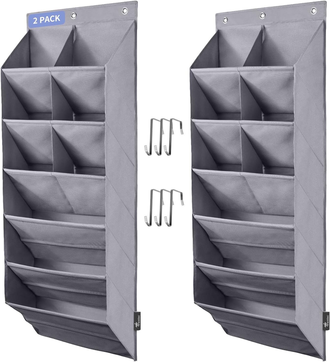 FENTEC 2 Pack Over the Door Shoe Organizer, Hanging Shoe Organizers with Large Pockets Shoe Holder Hanging Shoe Rack for Closet Shoe Organizer for Wall, Over Door Organizer with 30 Pockets, Black