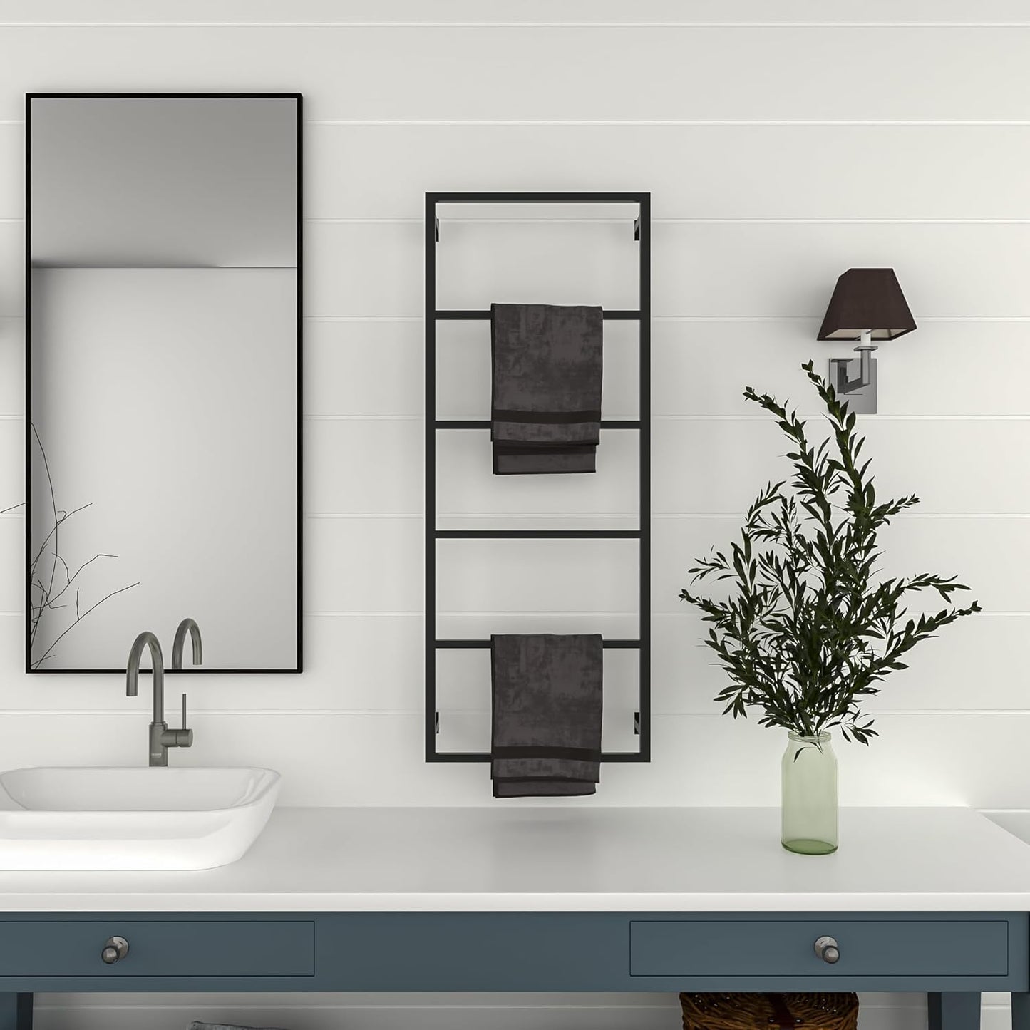Elegant Wall Mounted 6 Tier Towel Holder, Rust-Resistant, Space-Saving Towel Rack for Effortless Drying, Perfect for Modern Farmhouse Bathroom, Kitchen Decor (44"(H) x 18"(W) x 3"(D))