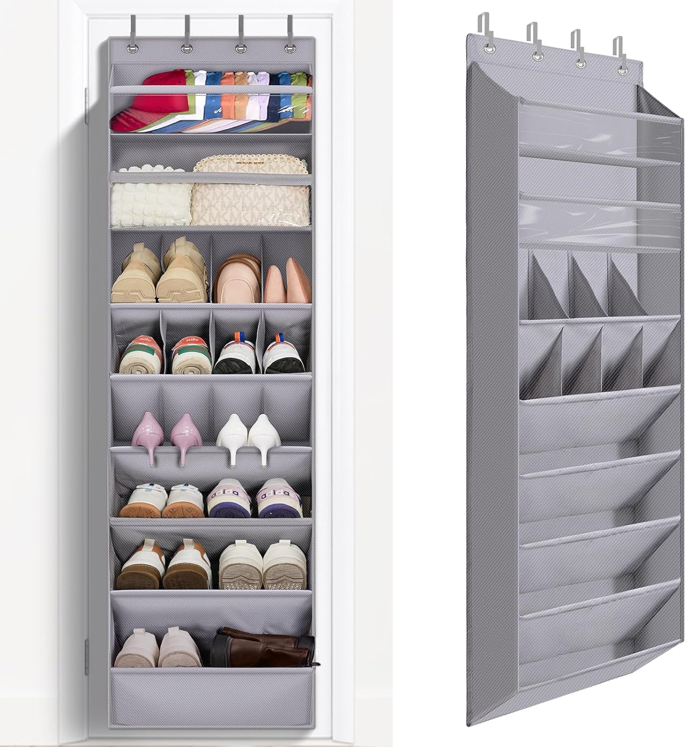 FENTEC 2 Pack Over the Door Shoe Organizer, Hanging Shoe Organizers with Large Pockets Shoe Holder Hanging Shoe Rack for Closet Shoe Organizer for Wall, Over Door Organizer with 30 Pockets, Black