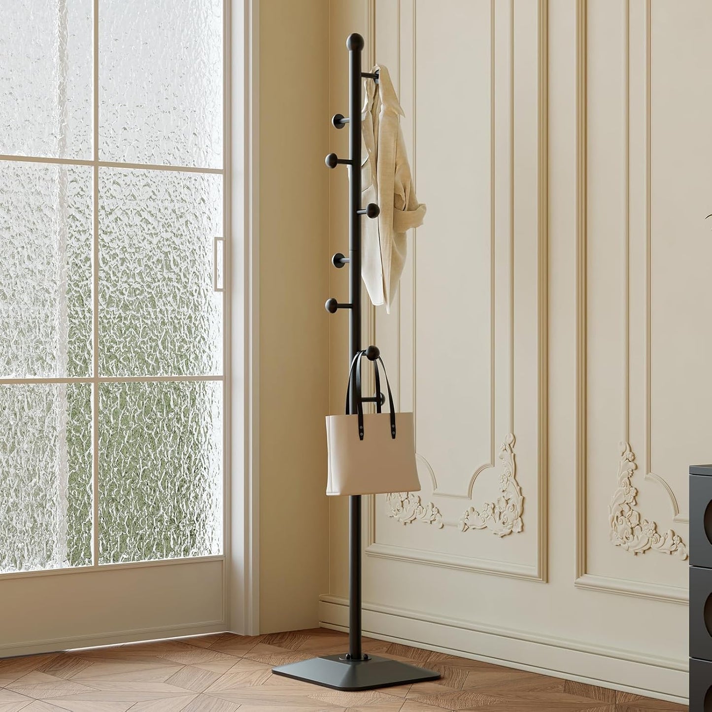 coat rack freestanding,coat rack stand with 7 Hooks and Metal Base for Bags, Hats.Coat Tree Coat Hanger Stand for Home Office Hall Entryway