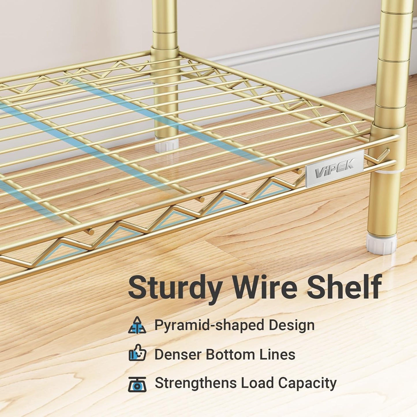 VIPEK L6 L Shaped Clothes Rack Heavy Duty Clothing Rack for Corner, 5-Tier Wire Garment Racks Metal Freestanding Closet with Adjustable Shelves, 42.1" L x 42.1" W x 76.4" H, Max Load 840LBS, Gold