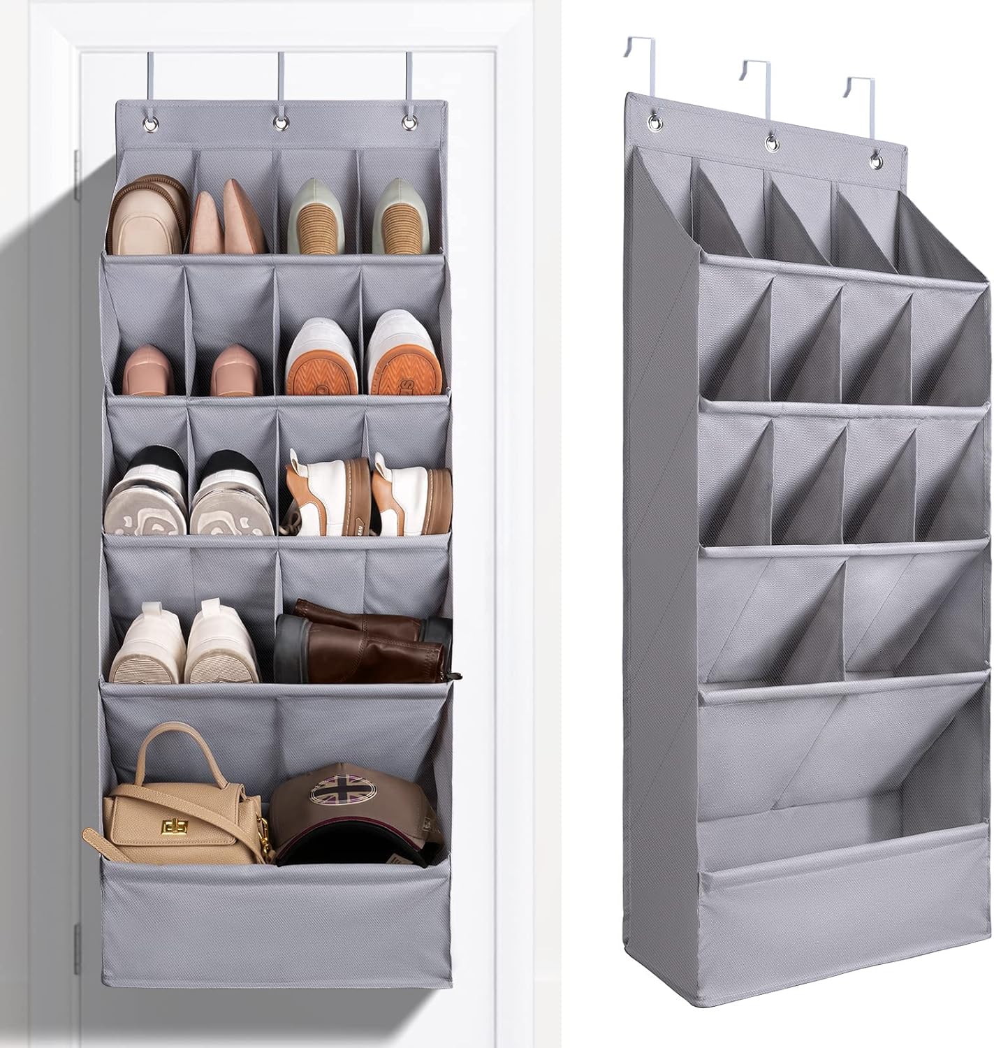 FENTEC 2 Pack Over the Door Shoe Organizer, Hanging Shoe Organizers with Large Pockets Shoe Holder Hanging Shoe Rack for Closet Shoe Organizer for Wall, Over Door Organizer with 30 Pockets, Black